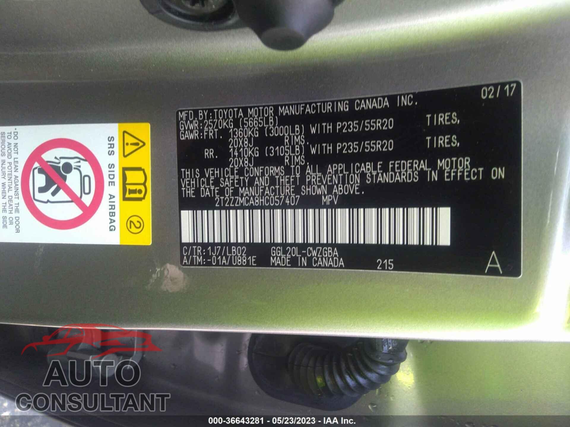 LEXUS RX 2017 - 2T2ZZMCA8HC057407