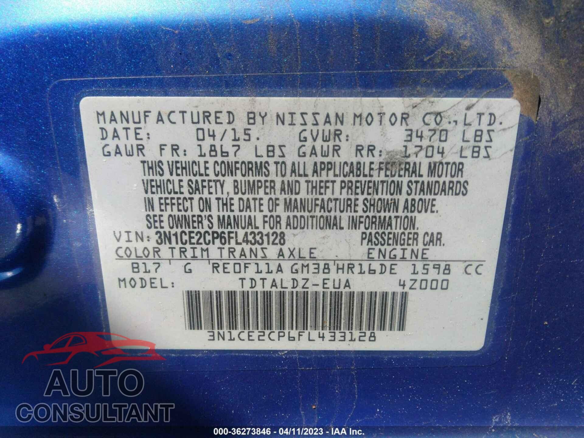 NISSAN VERSA NOTE 2015 - 3N1CE2CP6FL433128