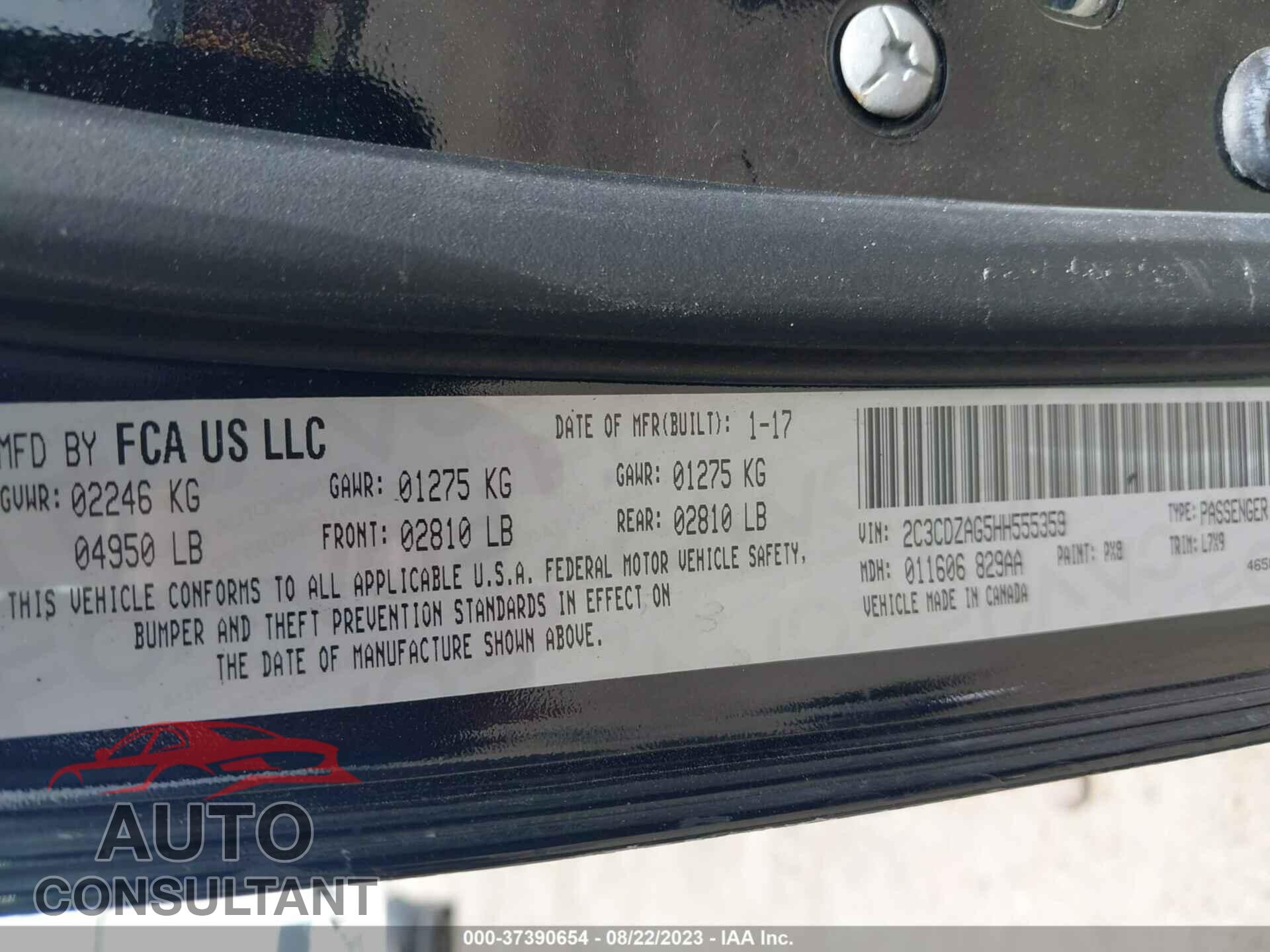 DODGE CHALLENGER 2017 - 2C3CDZAG5HH555359