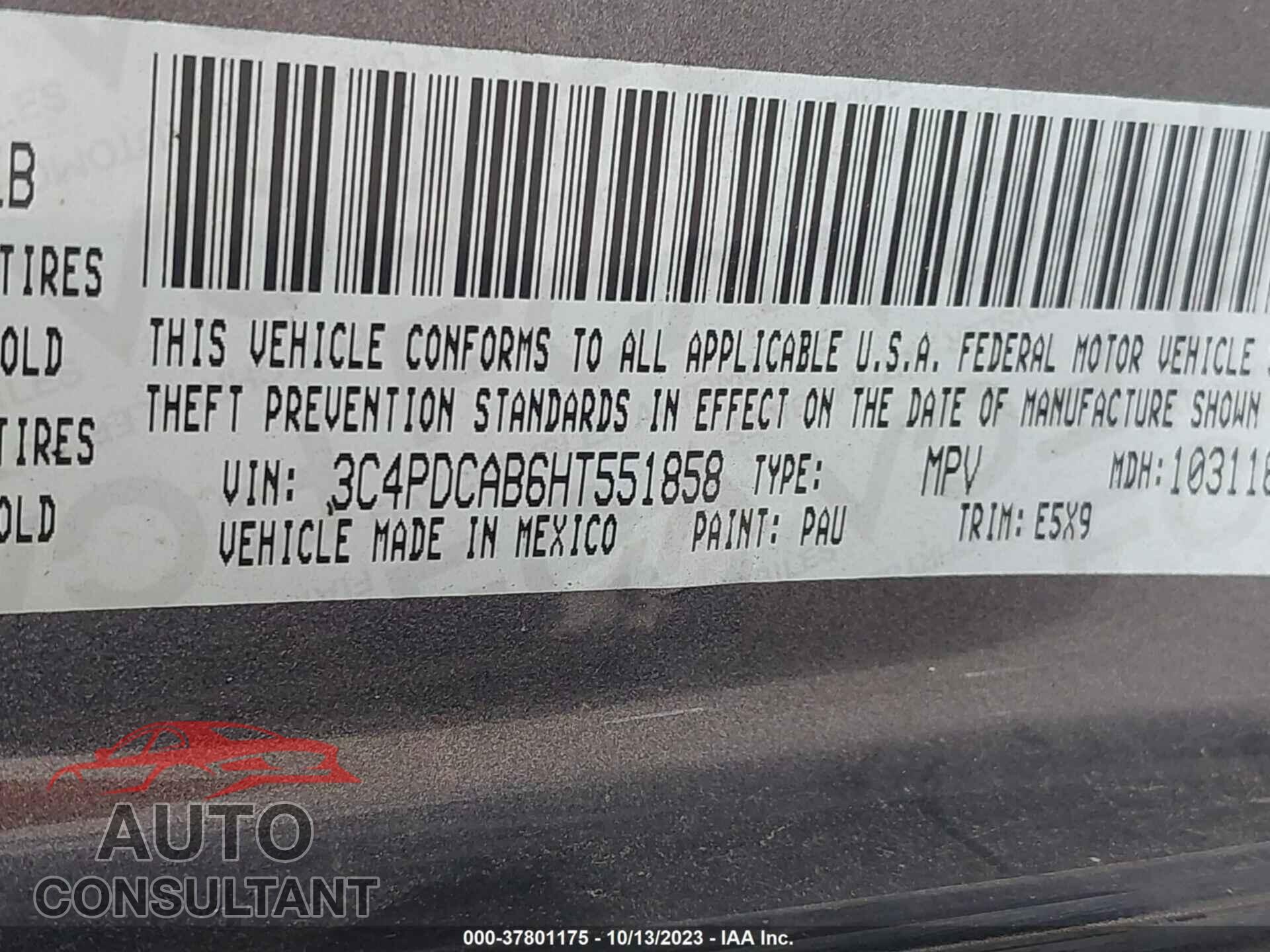 DODGE JOURNEY 2017 - 3C4PDCAB6HT551858