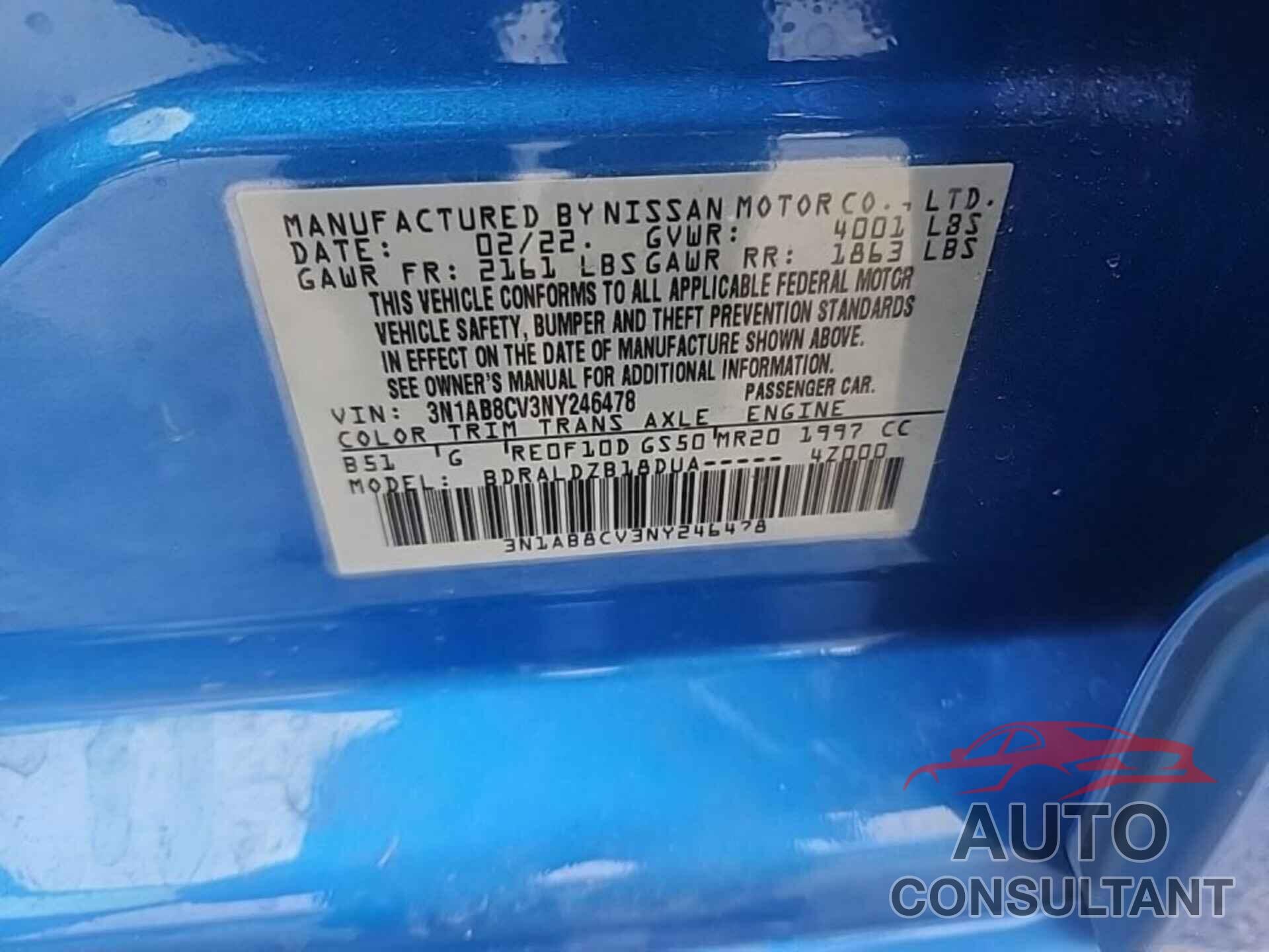 NISSAN SENTRA 2022 - 3N1AB8CV3NY246478