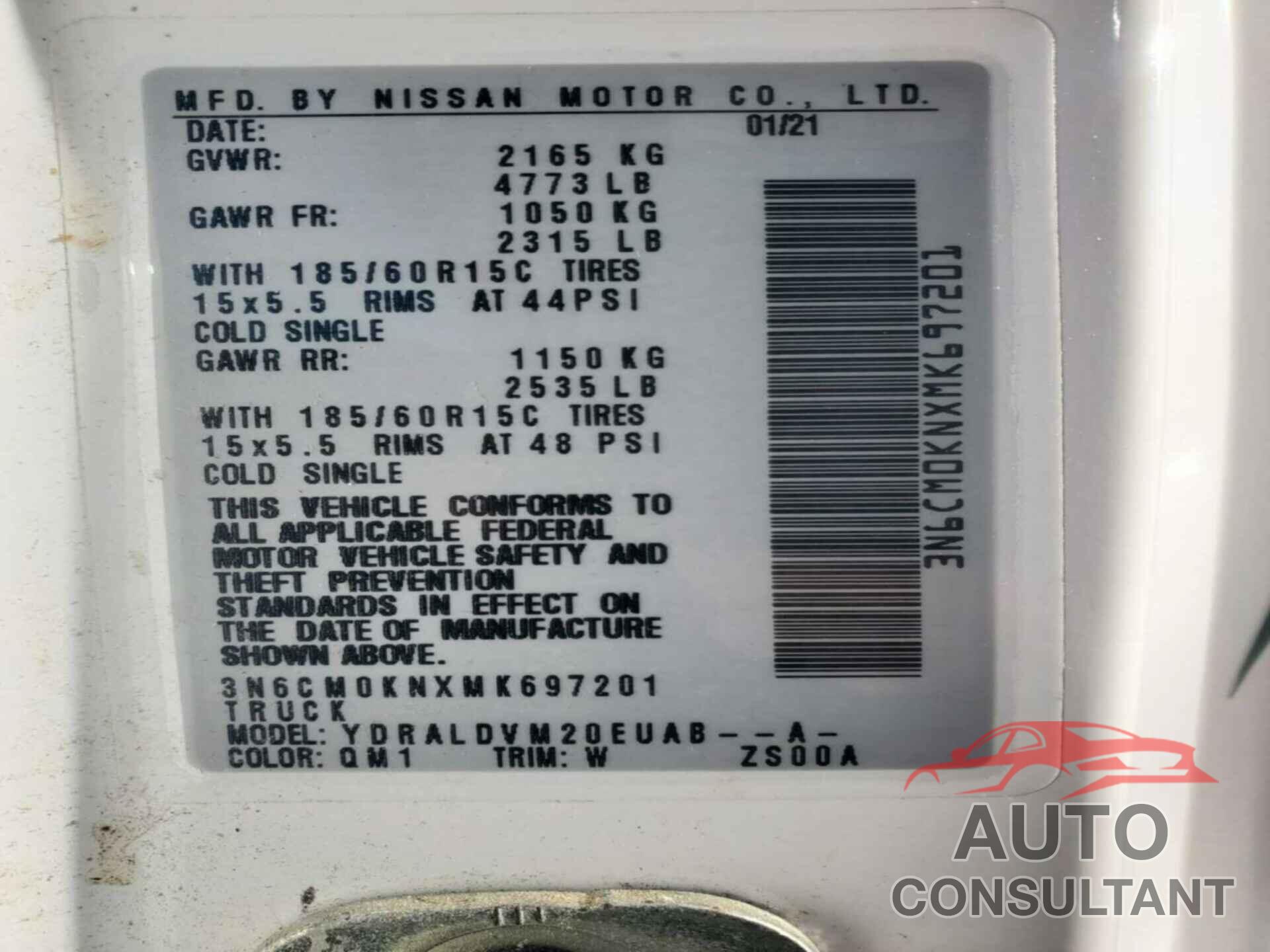 NISSAN NV200 COMPACT CARGO 2021 - 3N6CM0KNXMK697201