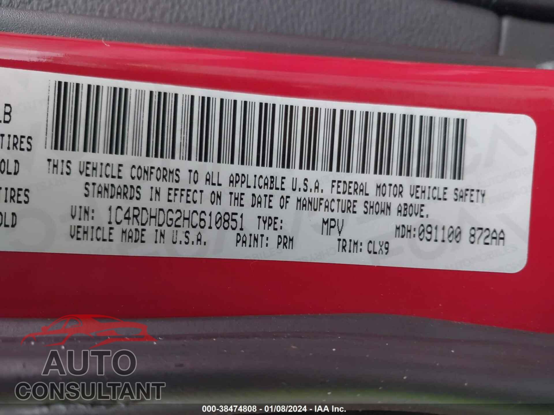 DODGE DURANGO 2017 - 1C4RDHDG2HC610851