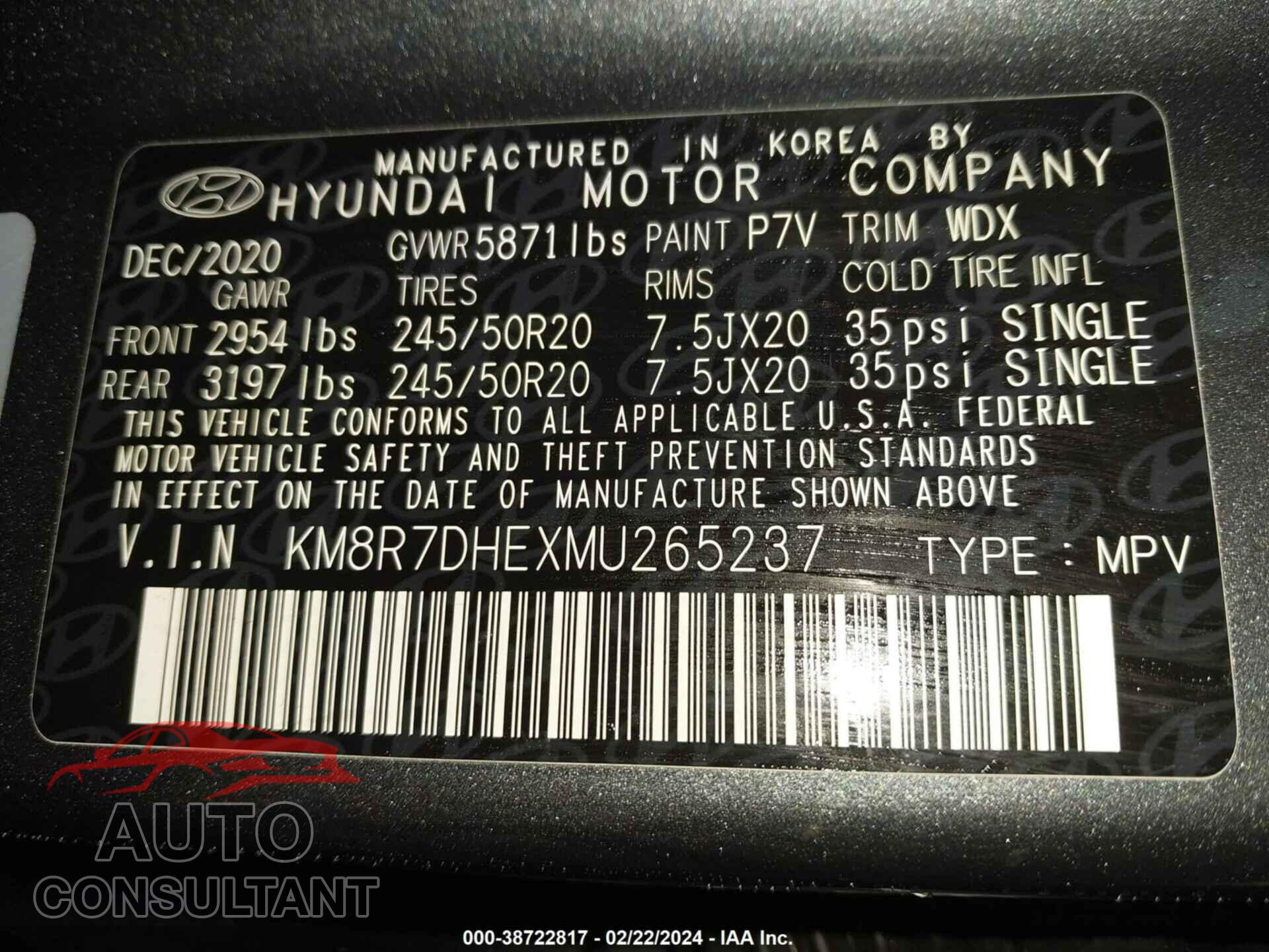 HYUNDAI PALISADE 2021 - KM8R7DHEXMU265237