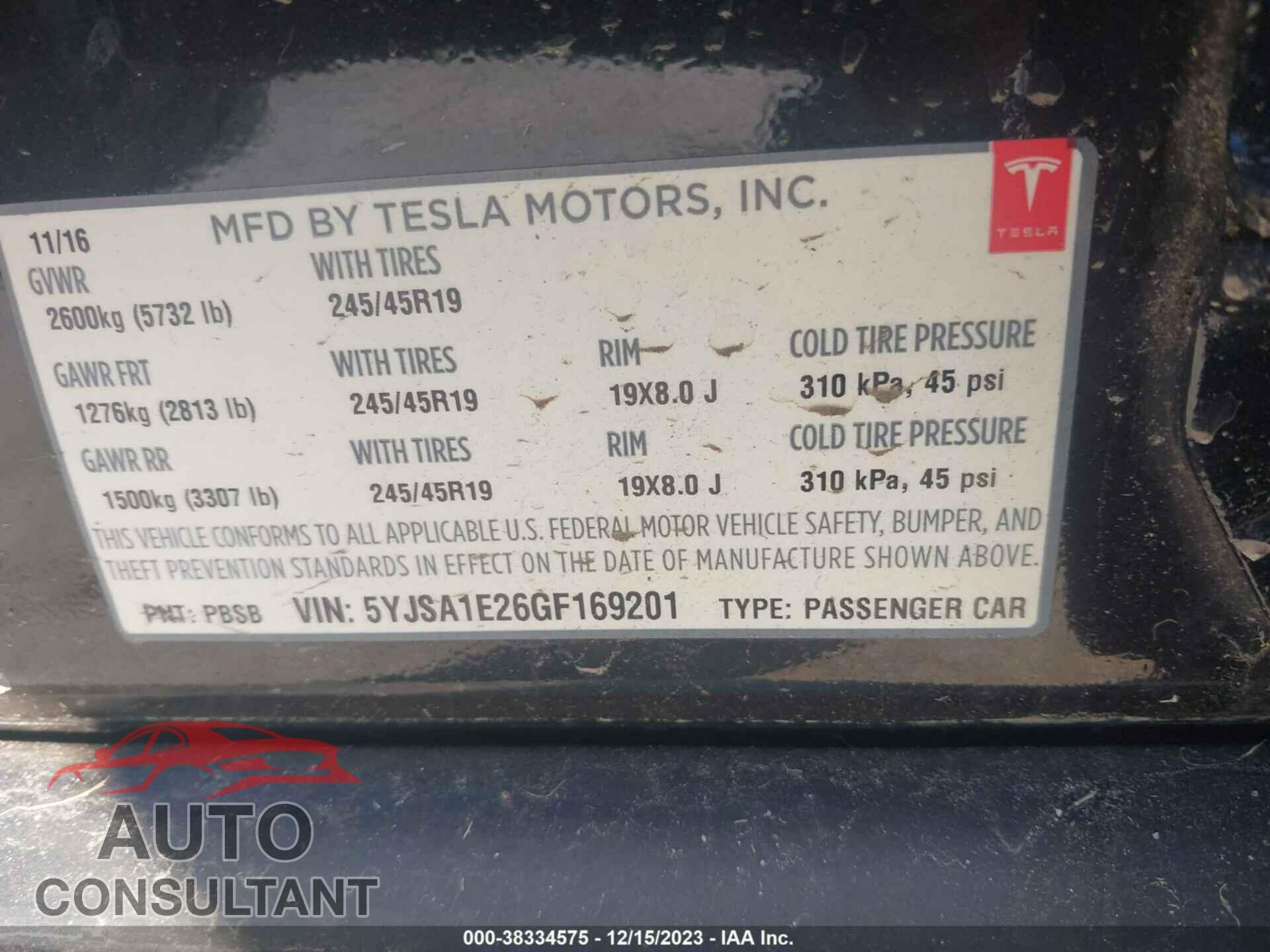 TESLA MODEL S 2016 - 5YJSA1E26GF169201
