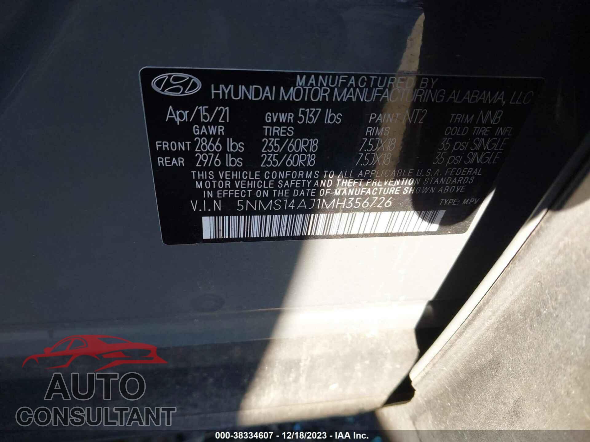 HYUNDAI SANTA FE 2021 - 5NMS14AJ1MH356726