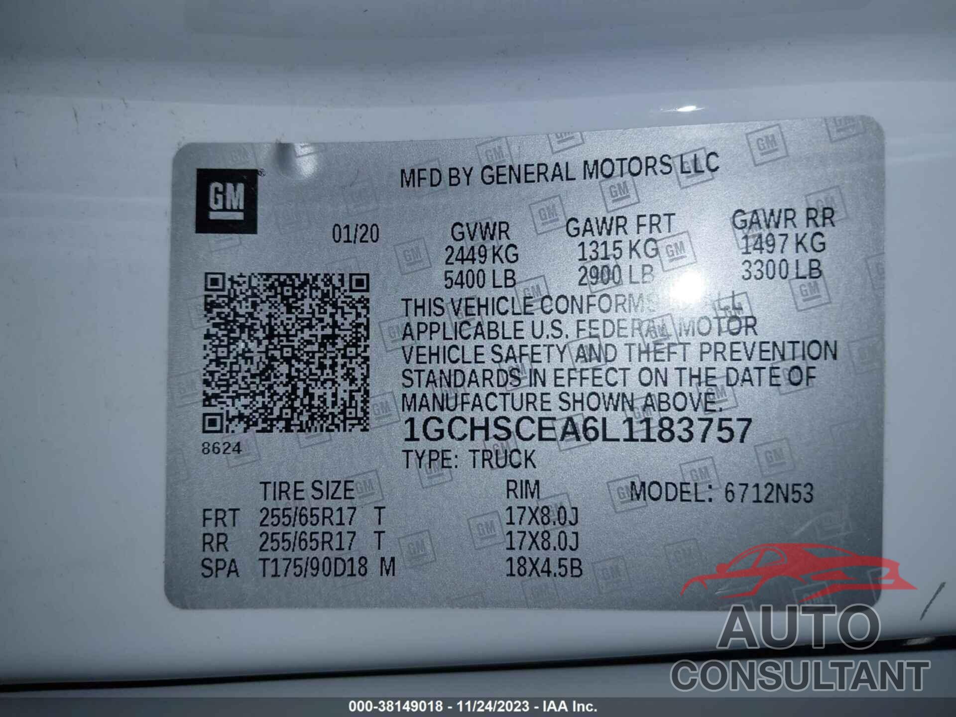 CHEVROLET COLORADO 2020 - 1GCHSCEA6L1183757