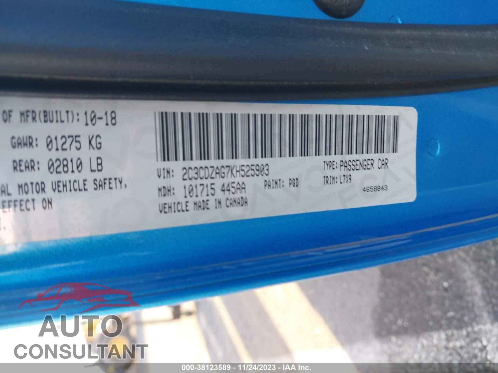 DODGE CHALLENGER 2019 - 2C3CDZAG7KH525903