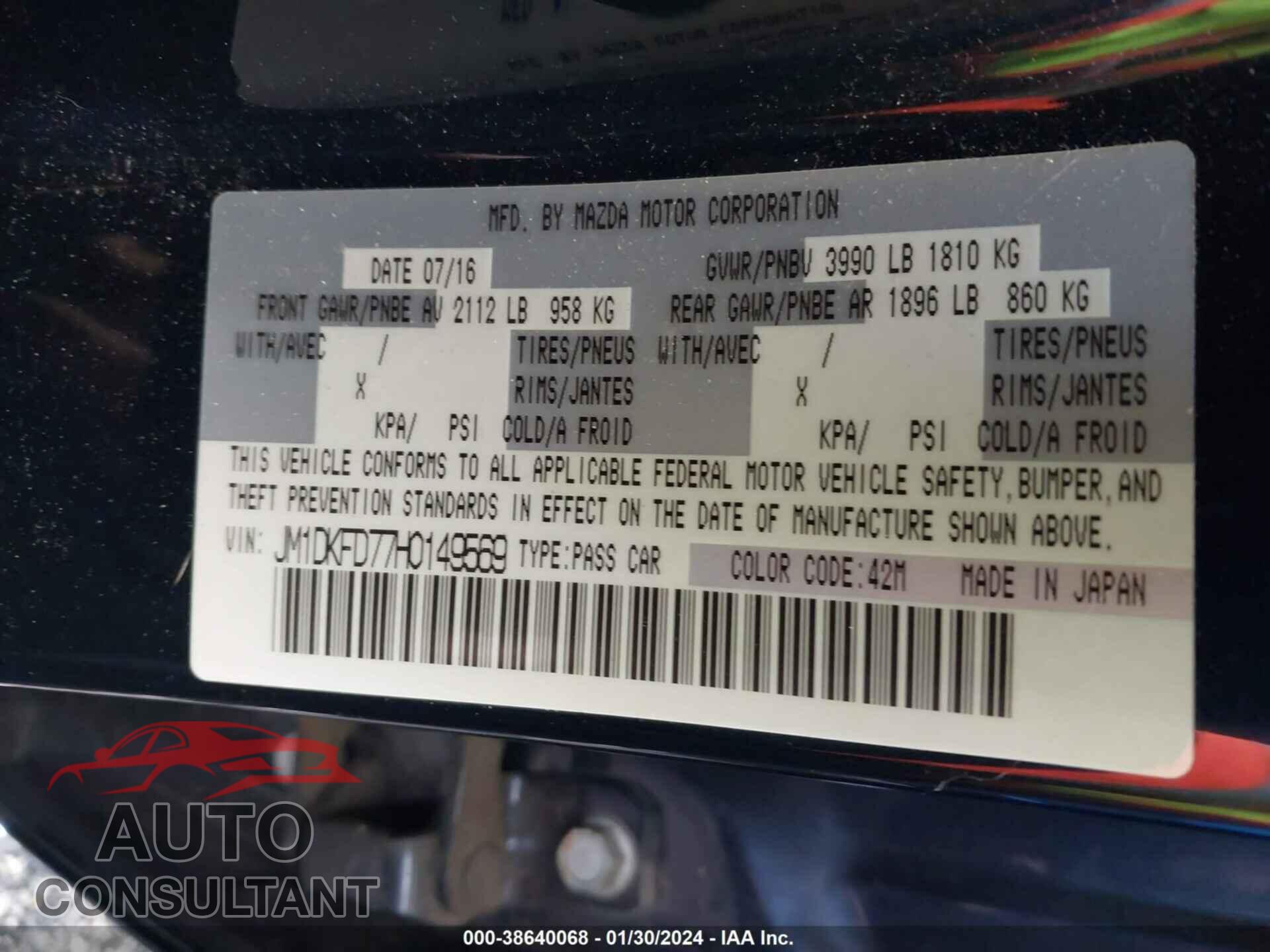MAZDA CX-3 2017 - JM1DKFD77H0149569