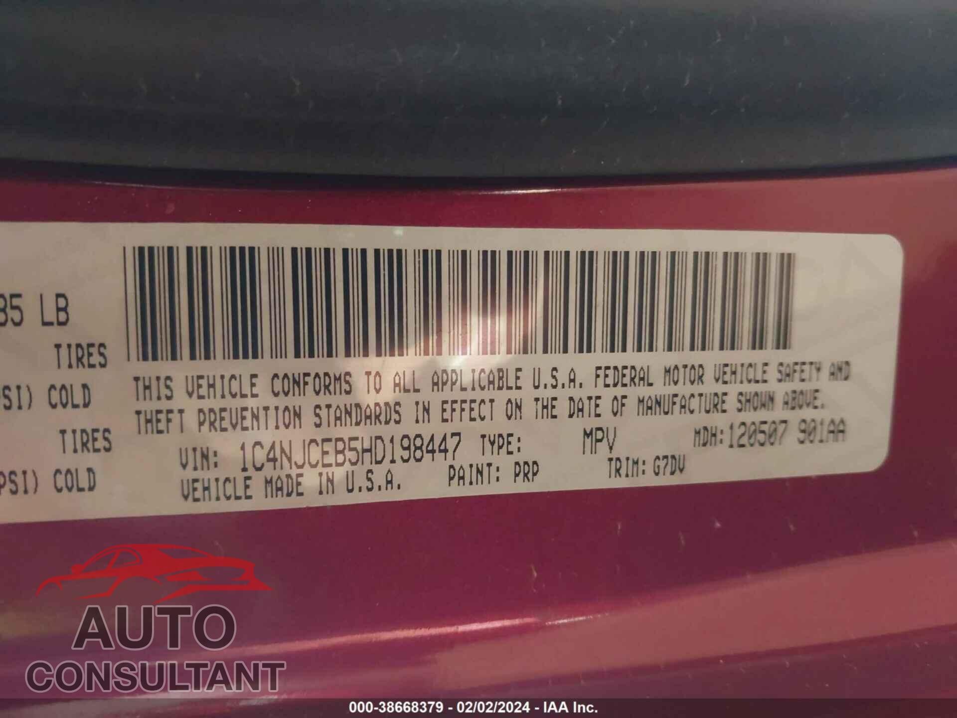 JEEP COMPASS 2017 - 1C4NJCEB5HD198447