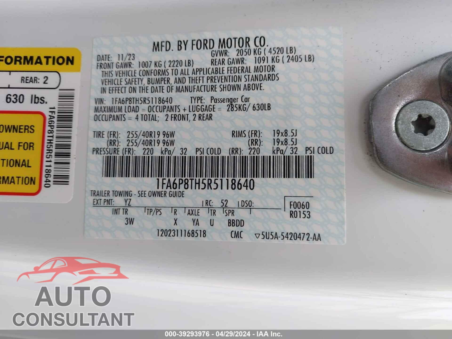 FORD MUSTANG 2024 - 1FA6P8TH5R5118640