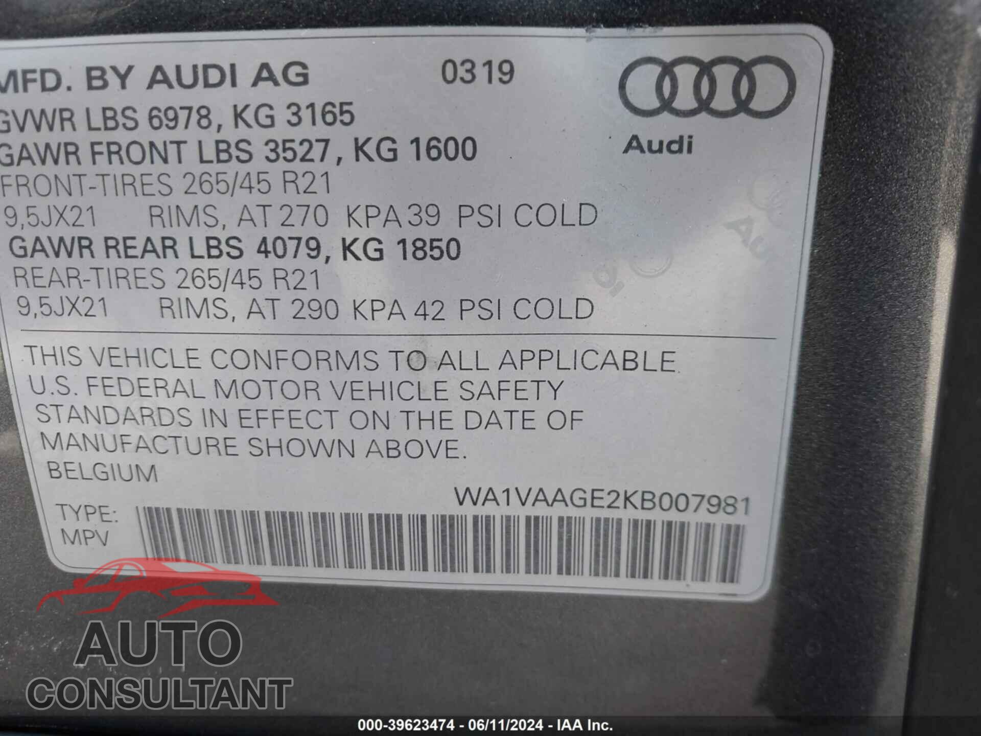 AUDI E-TRON 2019 - WA1VAAGE2KB007981
