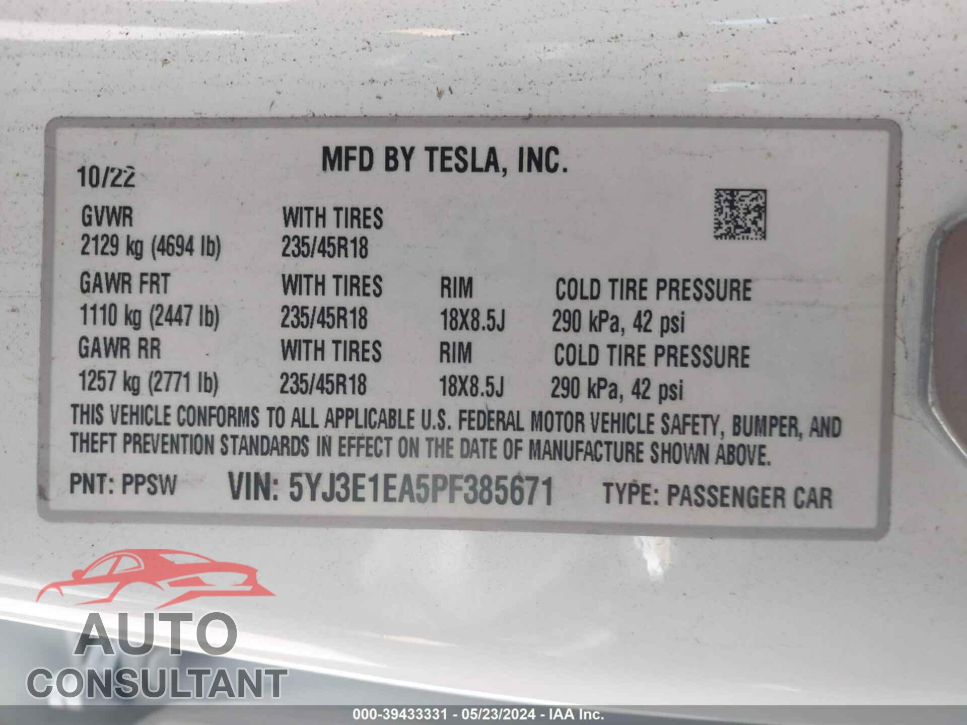 TESLA MODEL 3 2023 - 5YJ3E1EA5PF385671