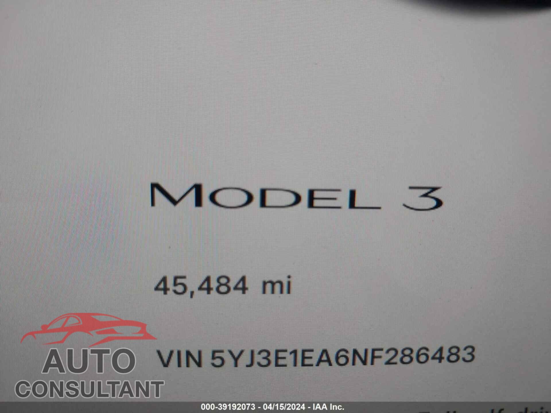 TESLA MODEL 3 2022 - 5YJ3E1EA6NF286483