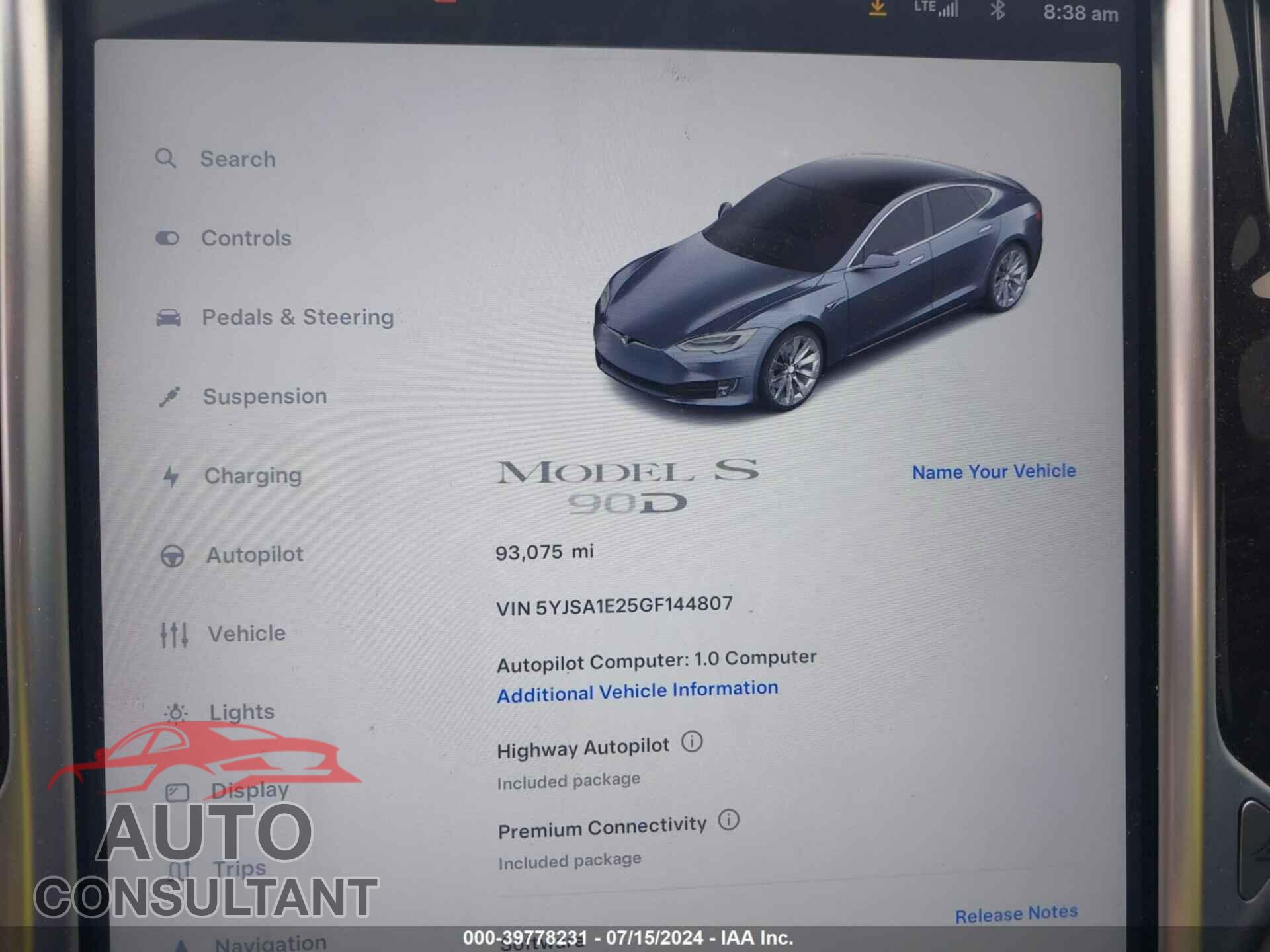 TESLA MODEL S 2016 - 5YJSA1E25GF144807