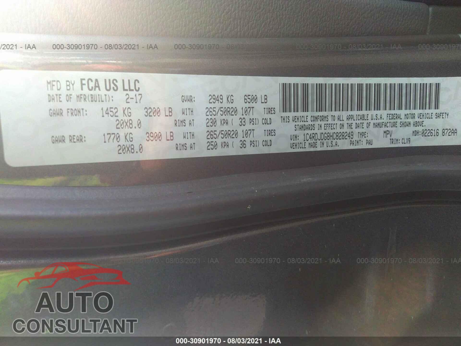 DODGE DURANGO 2017 - 1C4RDJDG8HC828249