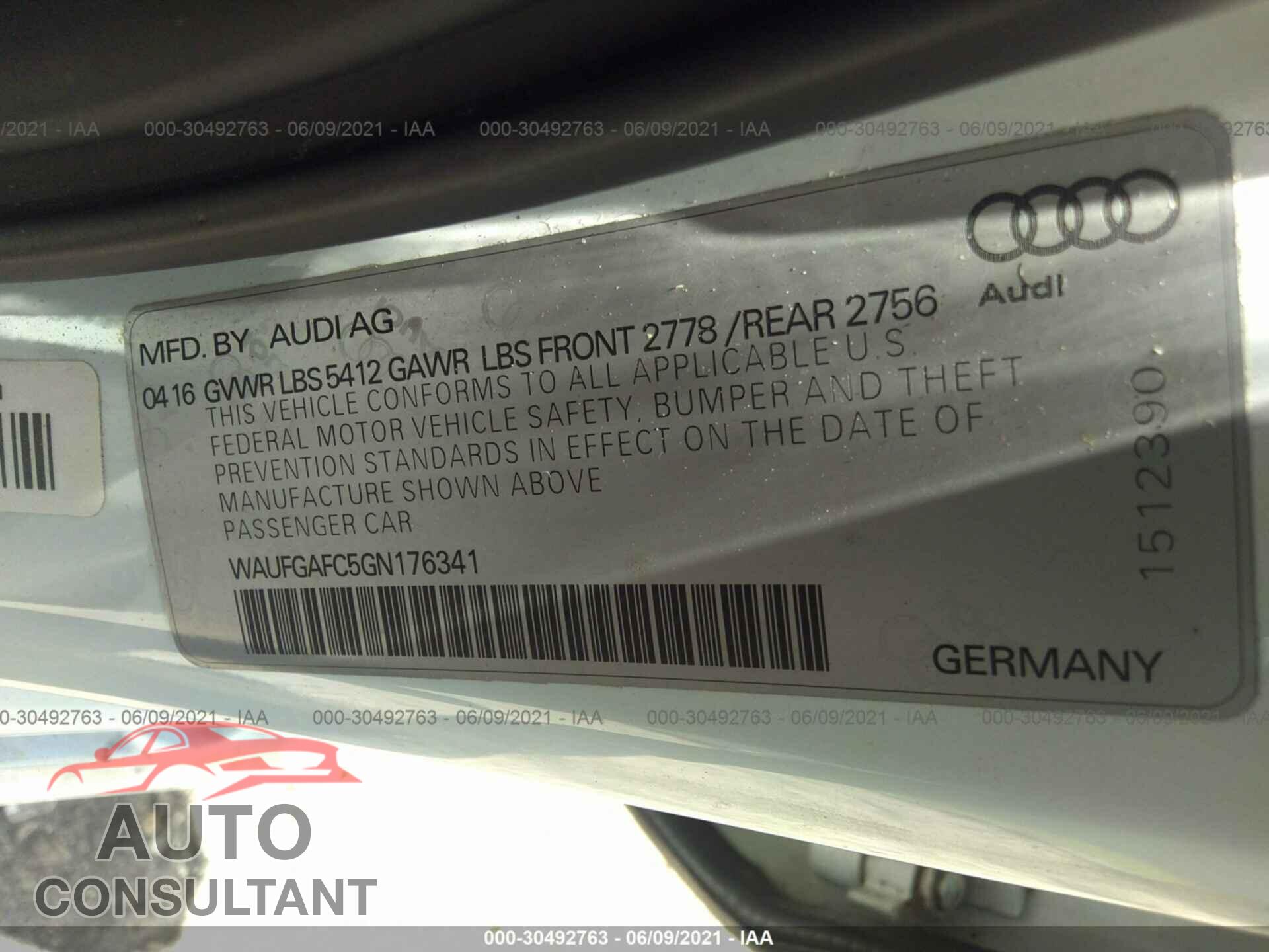 AUDI A6 2016 - WAUFGAFC5GN176341