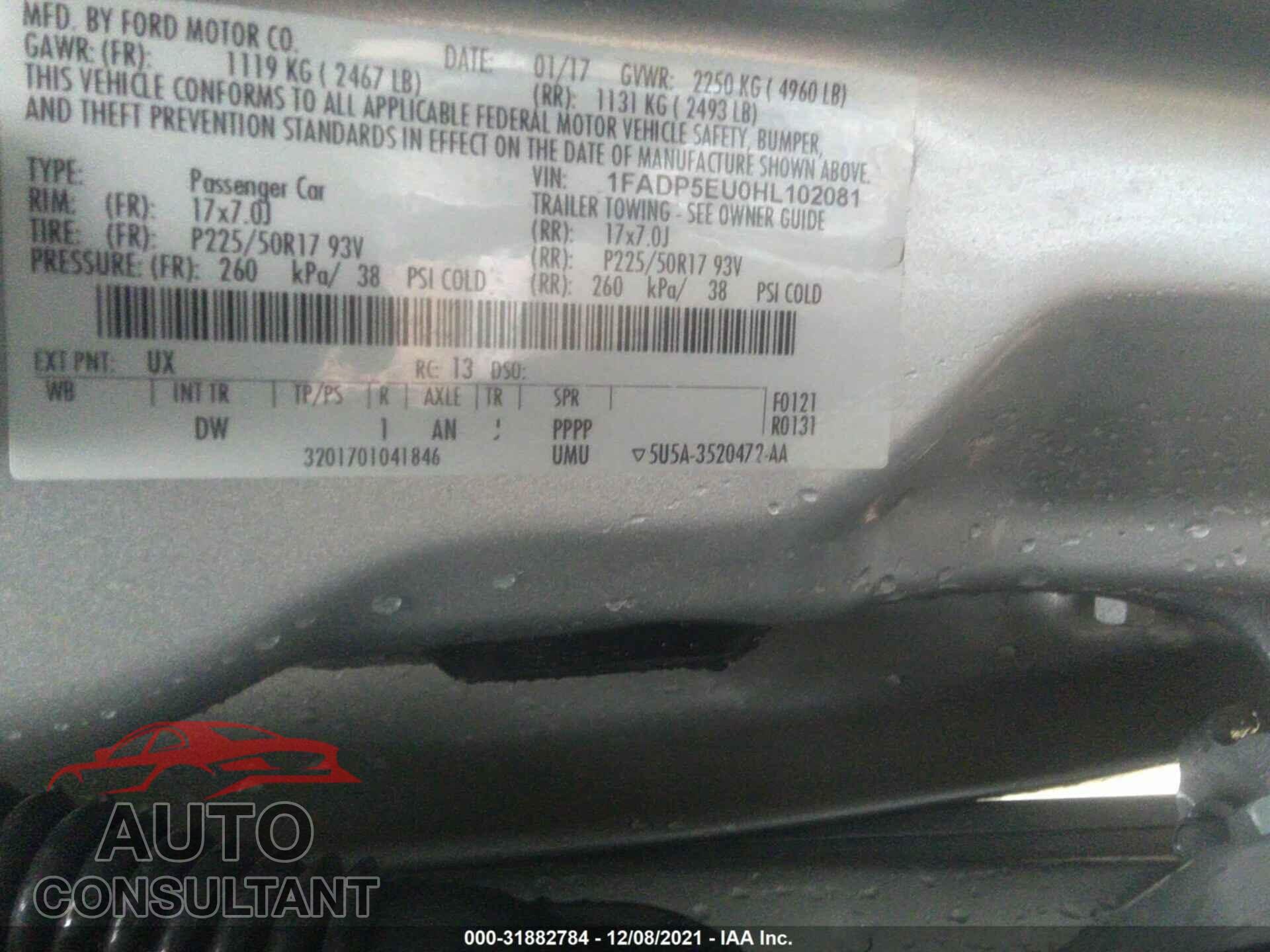 FORD C-MAX ENERGI 2017 - 1FADP5EU0HL102081