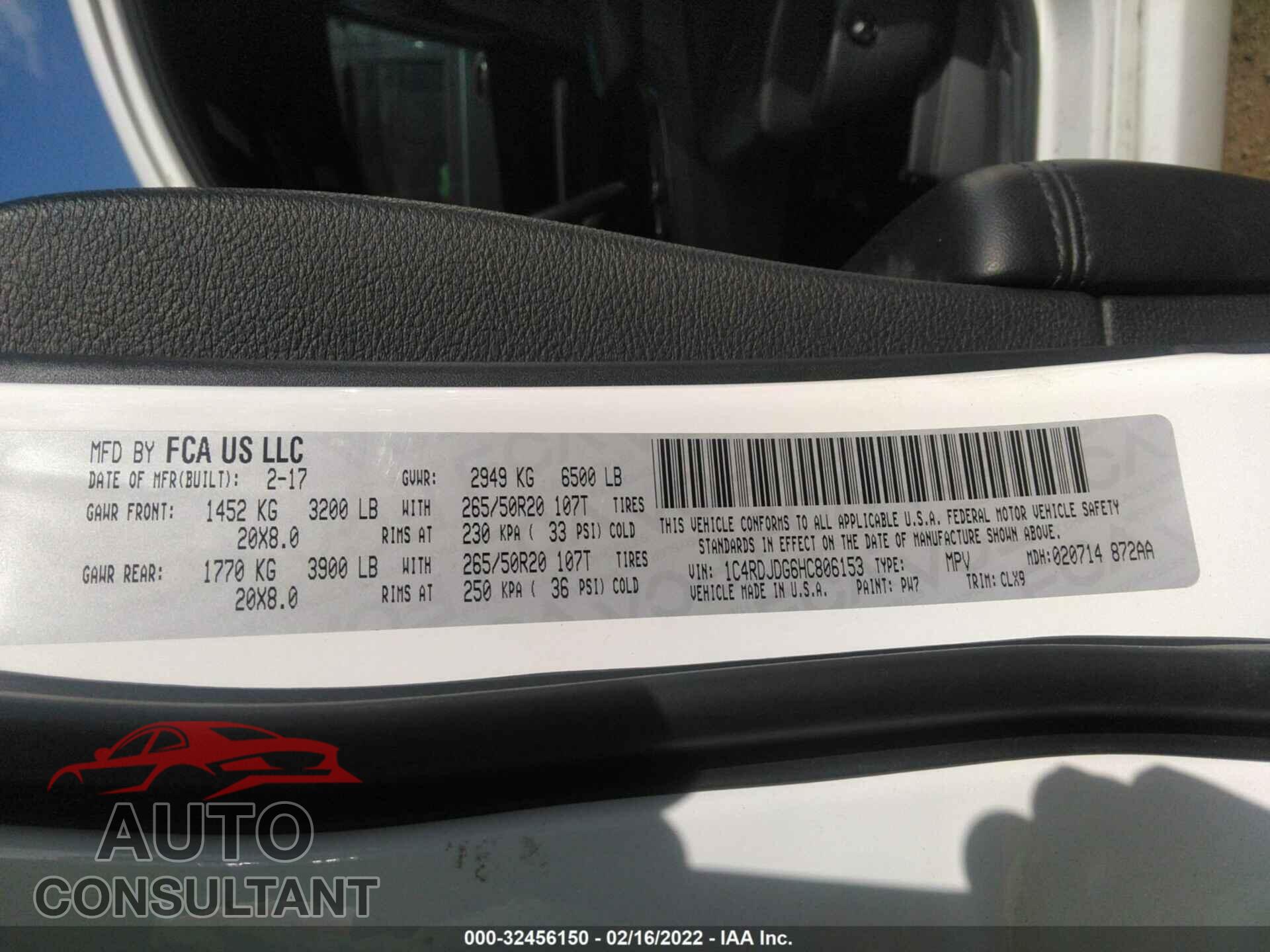 DODGE DURANGO 2017 - 1C4RDJDG6HC806153