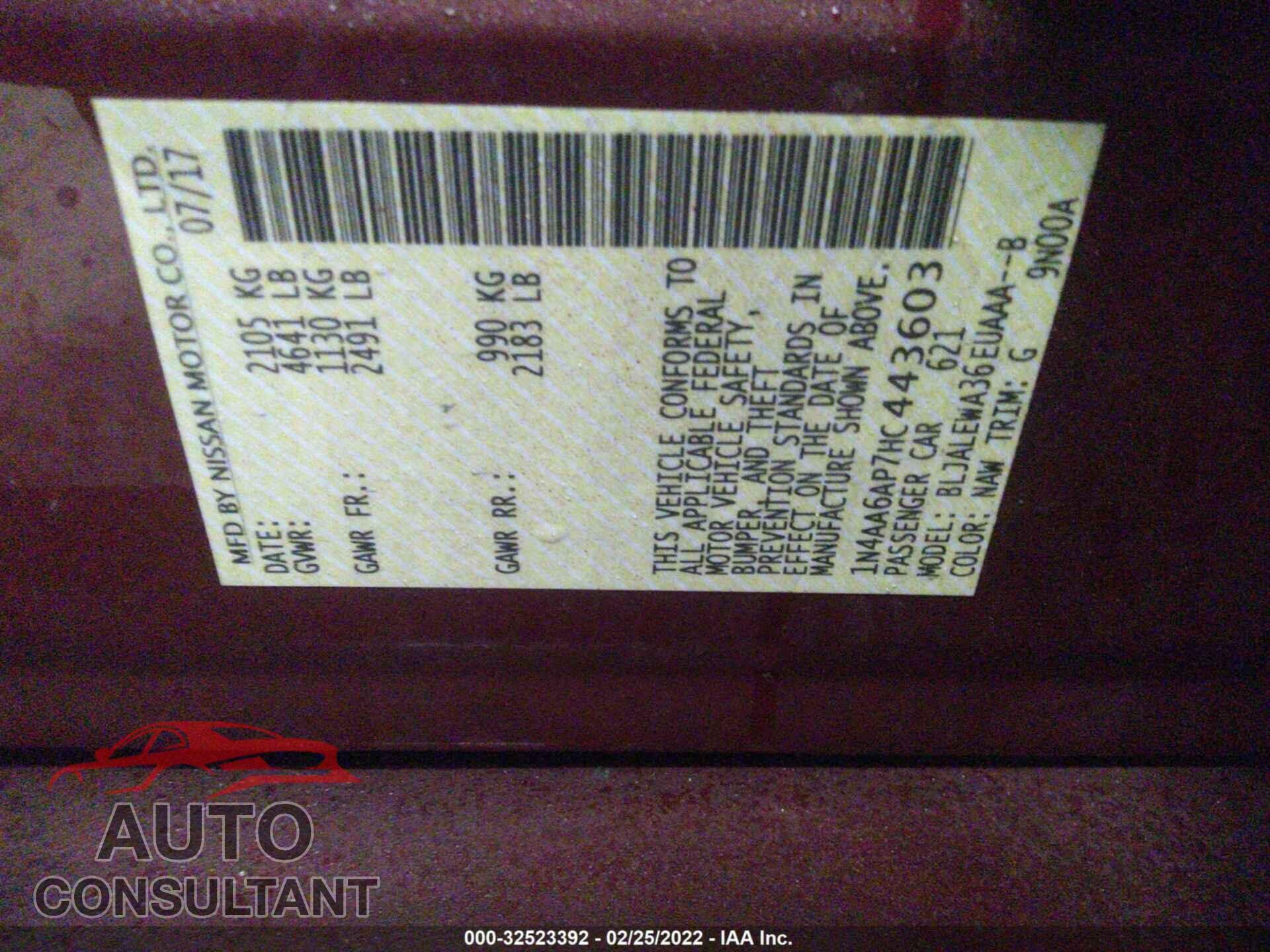 NISSAN MAXIMA 2017 - 1N4AA6AP7HC443603