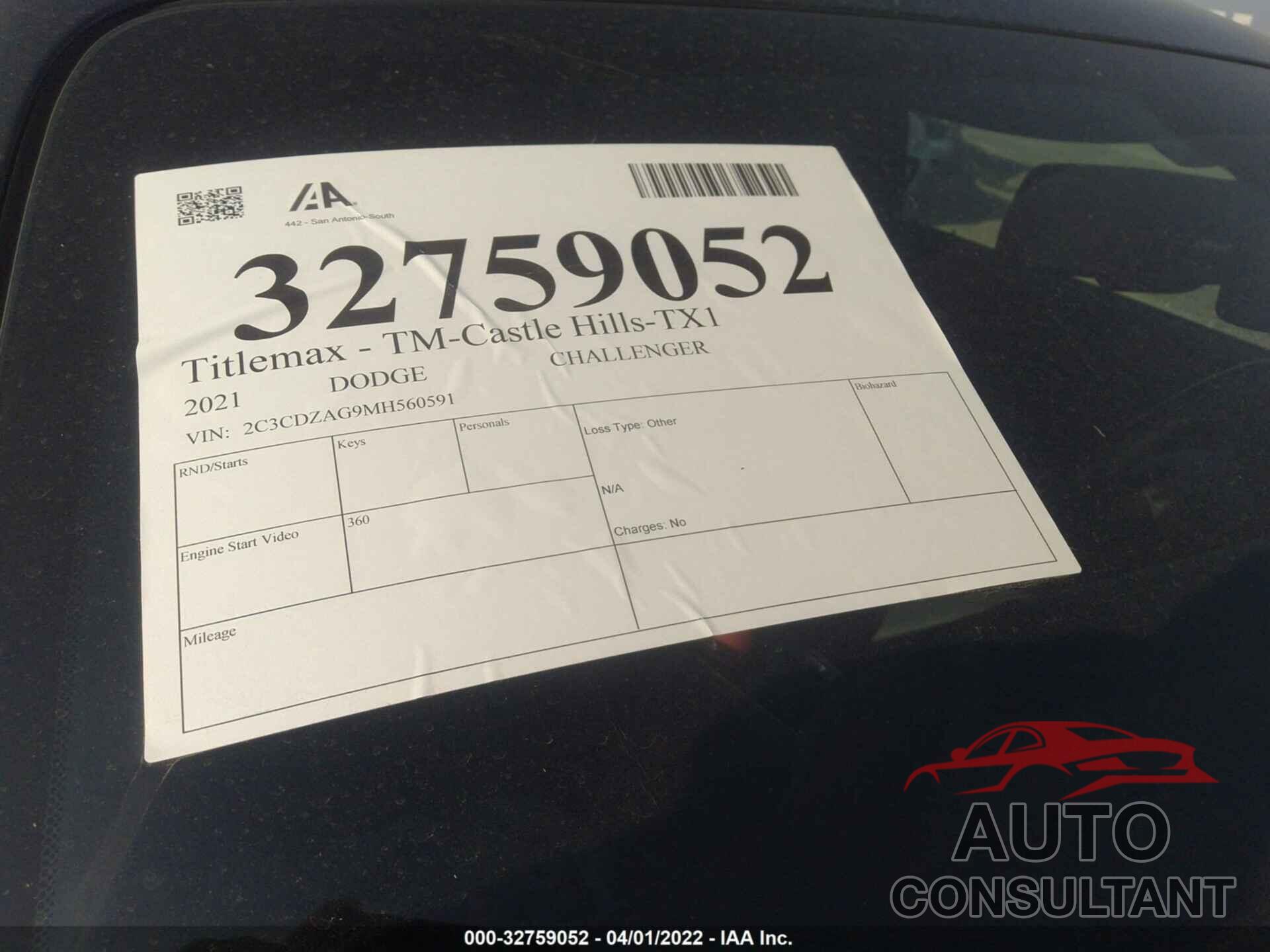 DODGE CHALLENGER 2021 - 2C3CDZAG9MH560591