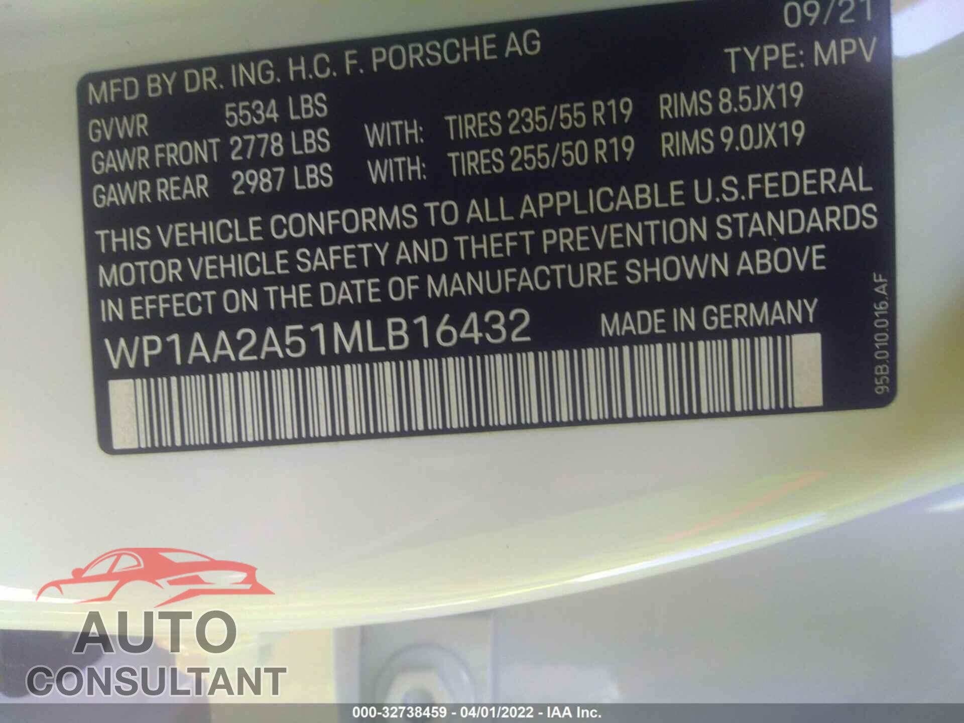 PORSCHE MACAN 2021 - WP1AA2A51MLB16432