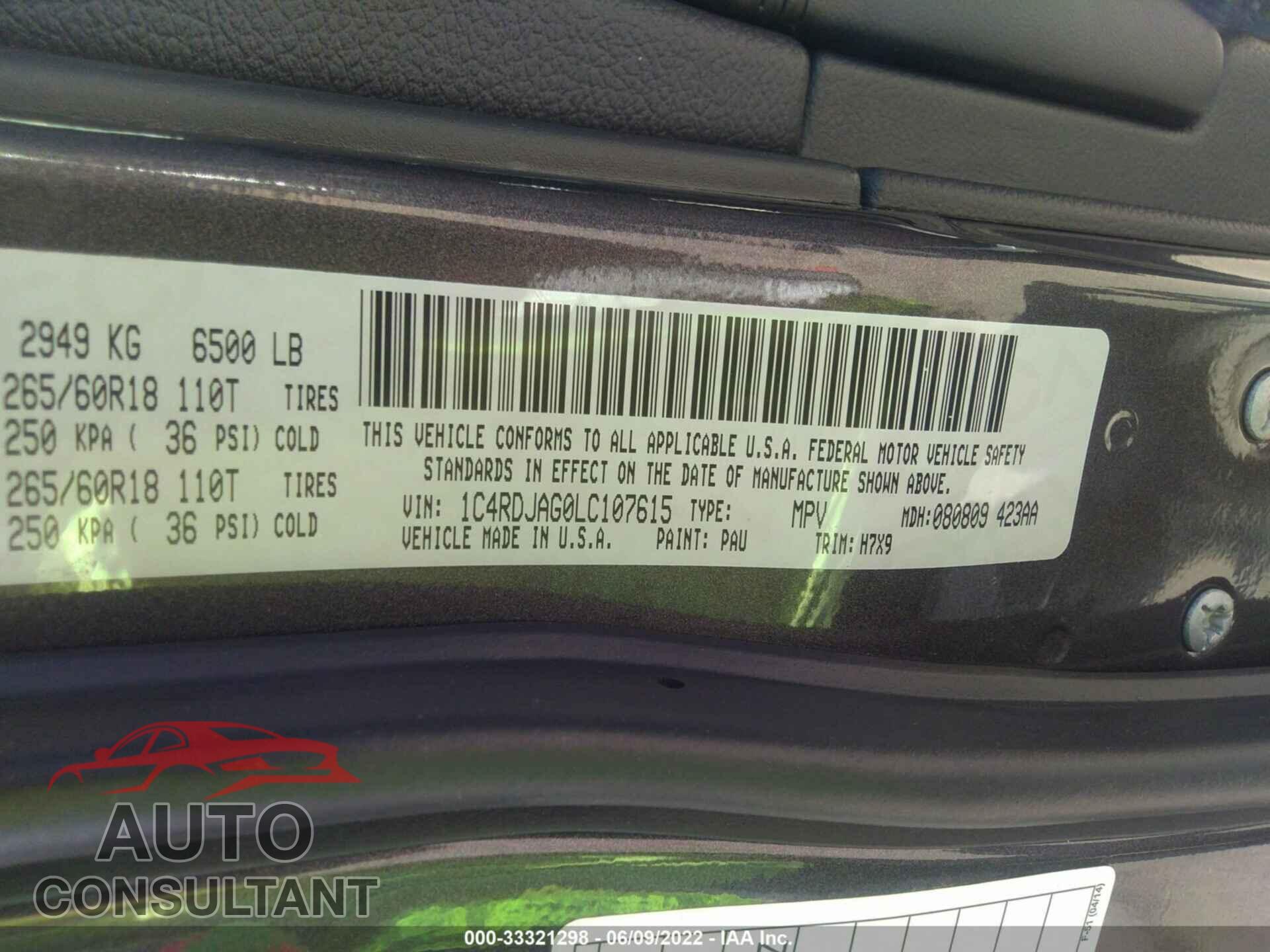 DODGE DURANGO 2020 - 1C4RDJAG0LC107615