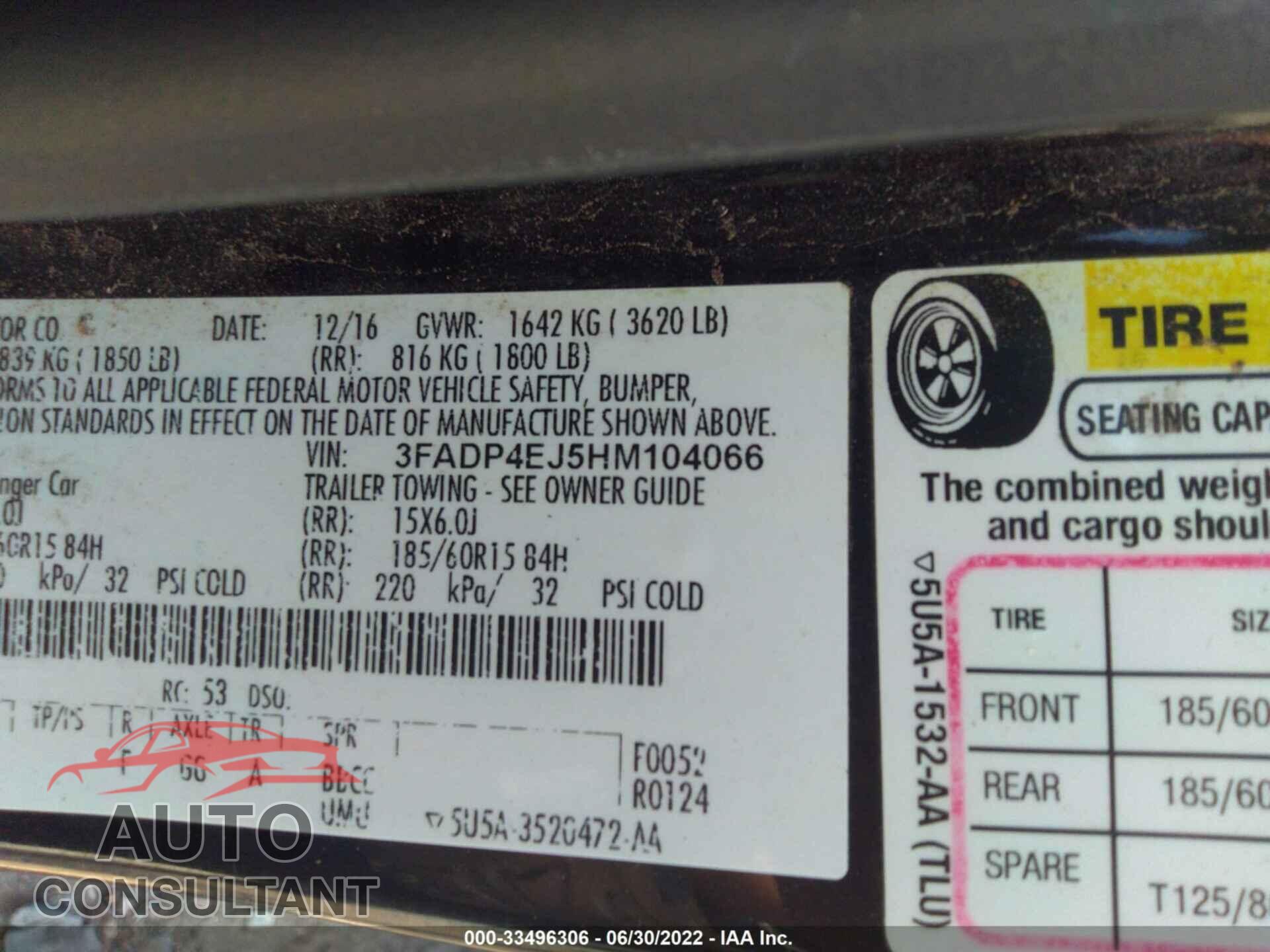 FORD FIESTA 2017 - 3FADP4EJ5HM104066