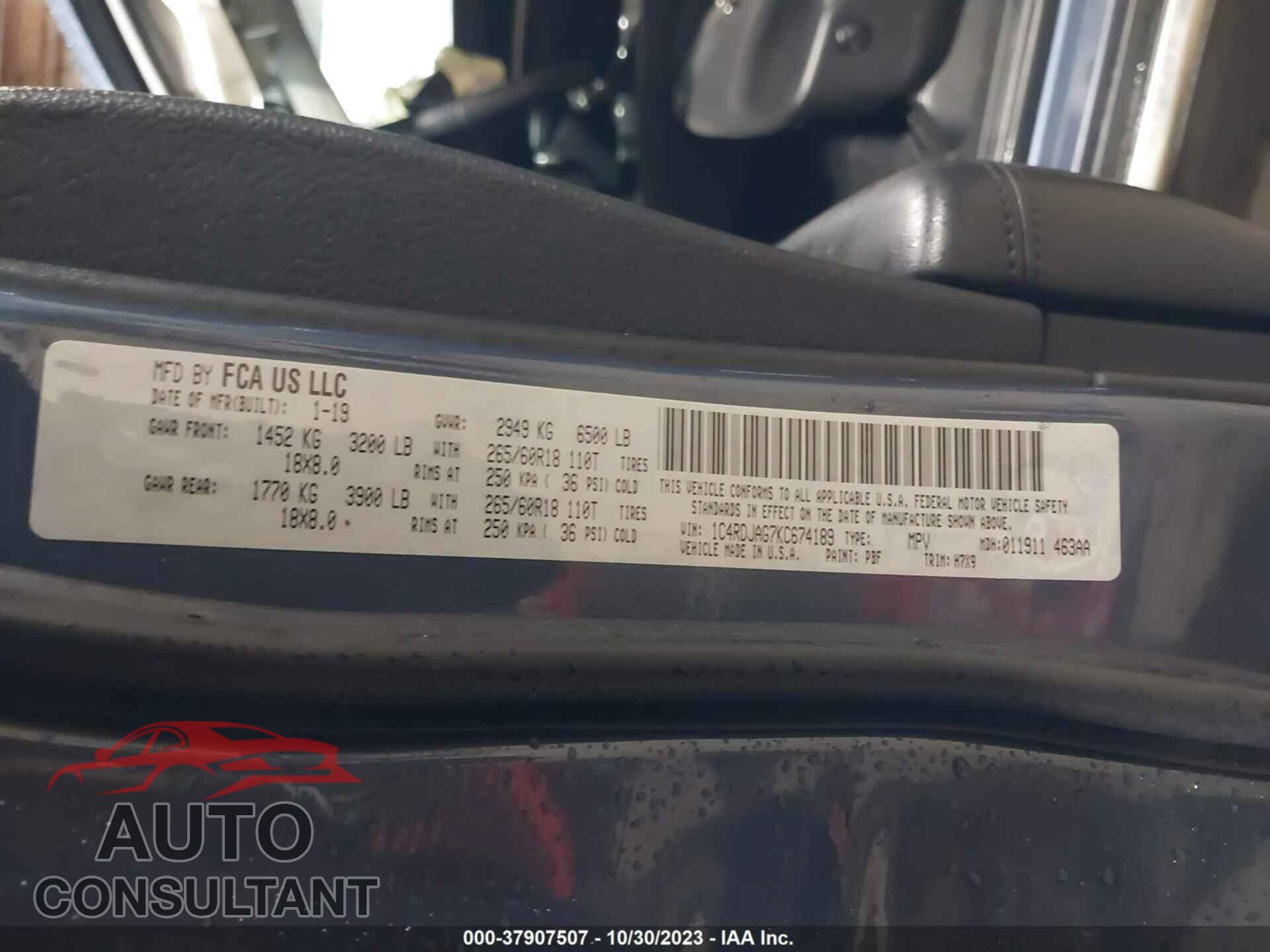 DODGE DURANGO 2019 - 1C4RDJAG7KC674189
