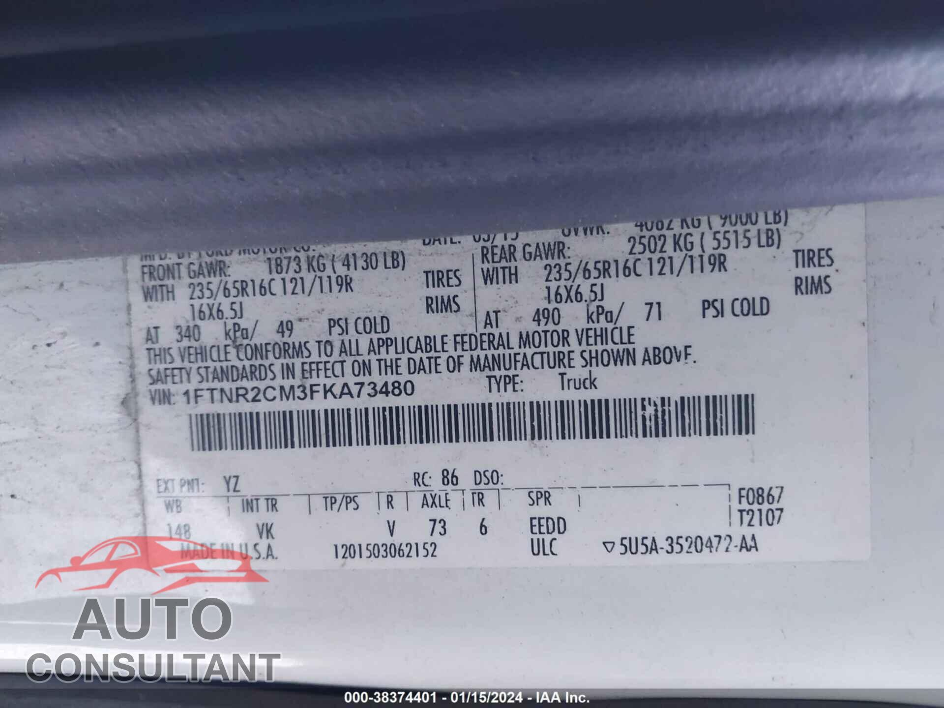 FORD TRANSIT-250 2015 - 1FTNR2CM3FKA73480