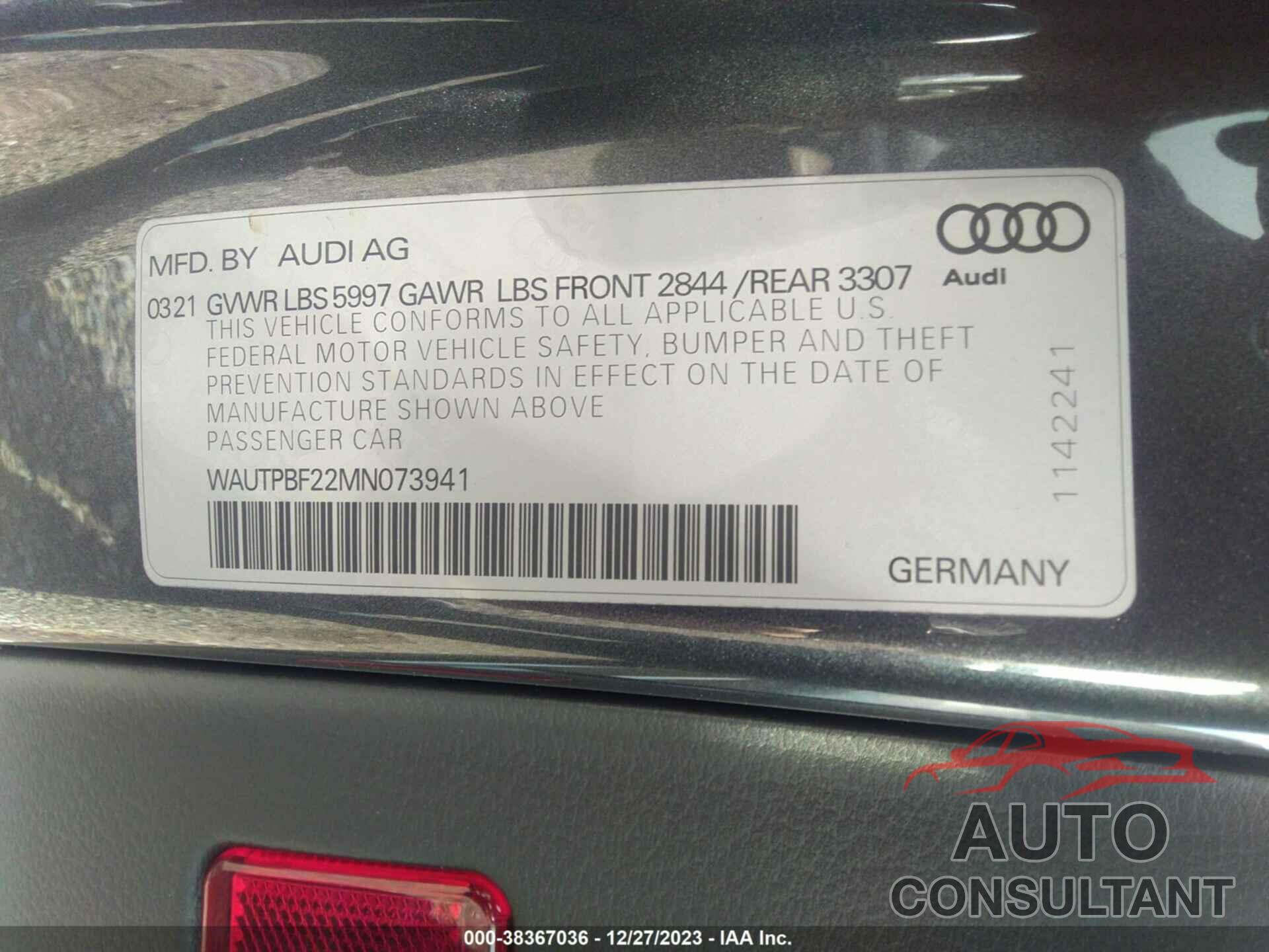 AUDI A7 SPORTBACK 2021 - WAUTPBF22MN073941