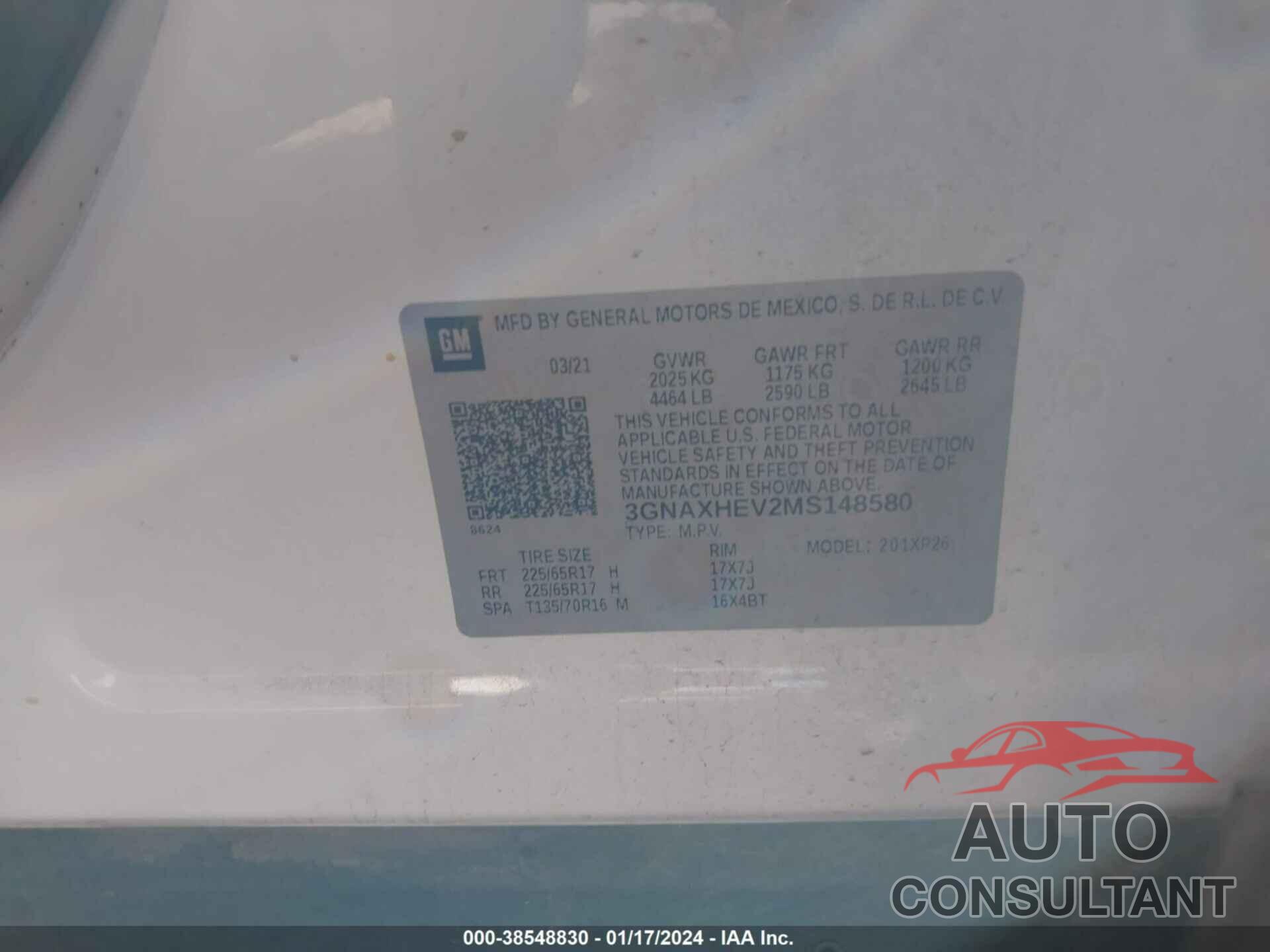 CHEVROLET EQUINOX 2021 - 3GNAXHEV2MS148580