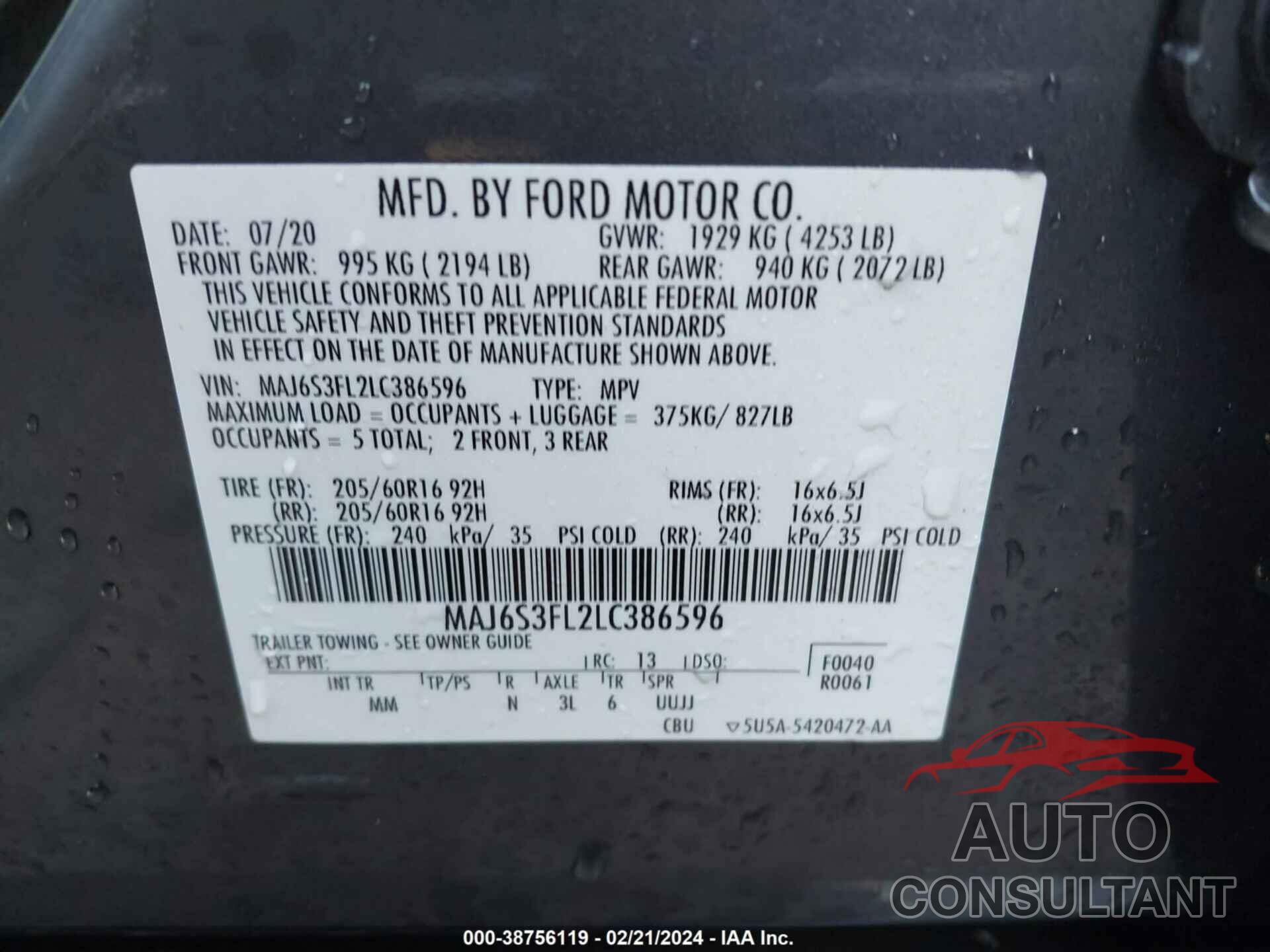 FORD ECOSPORT 2020 - MAJ6S3FL2LC386596