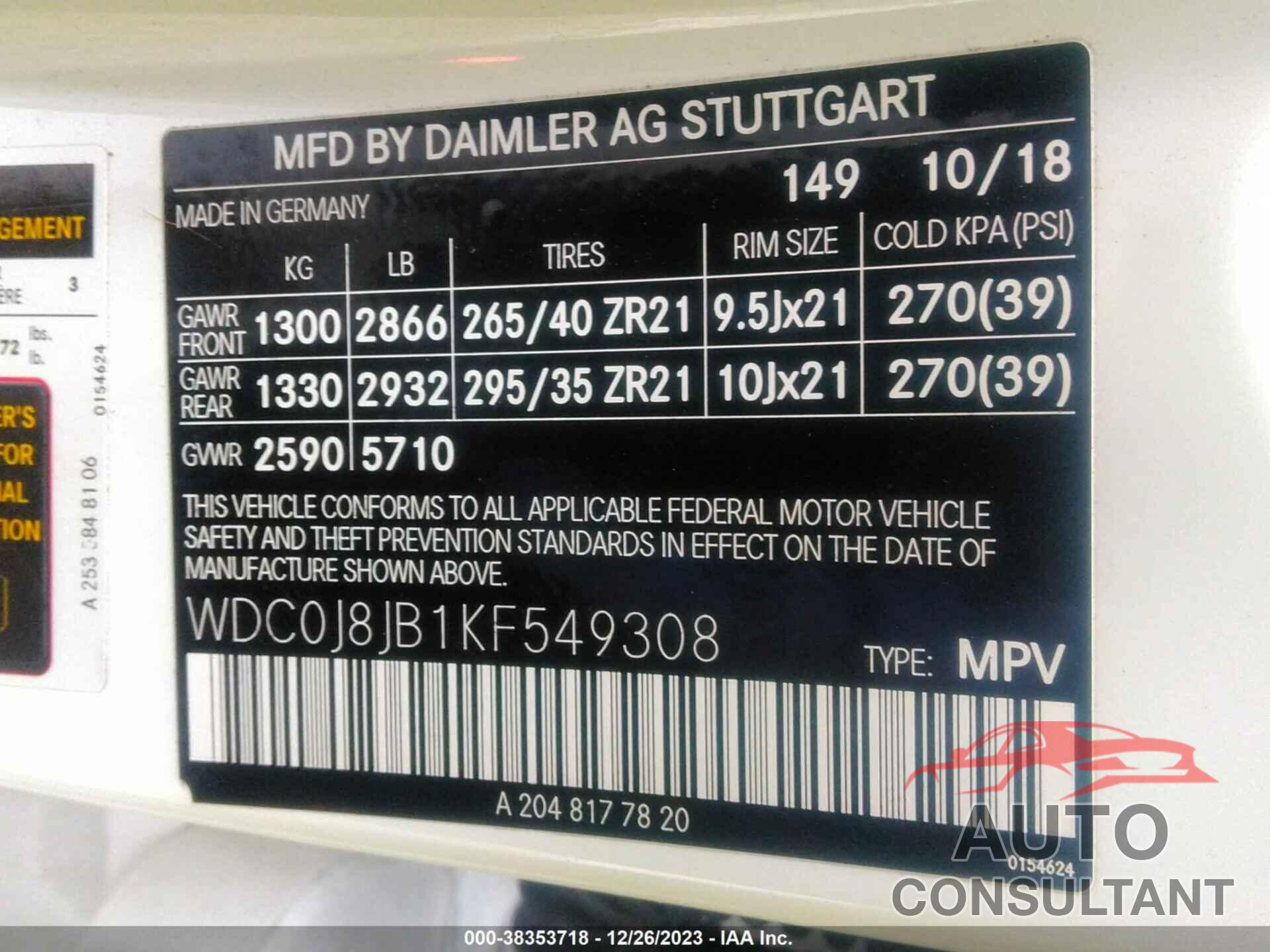 MERCEDES-BENZ AMG GLC 63 COUPE 2019 - WDC0J8JB1KF549308