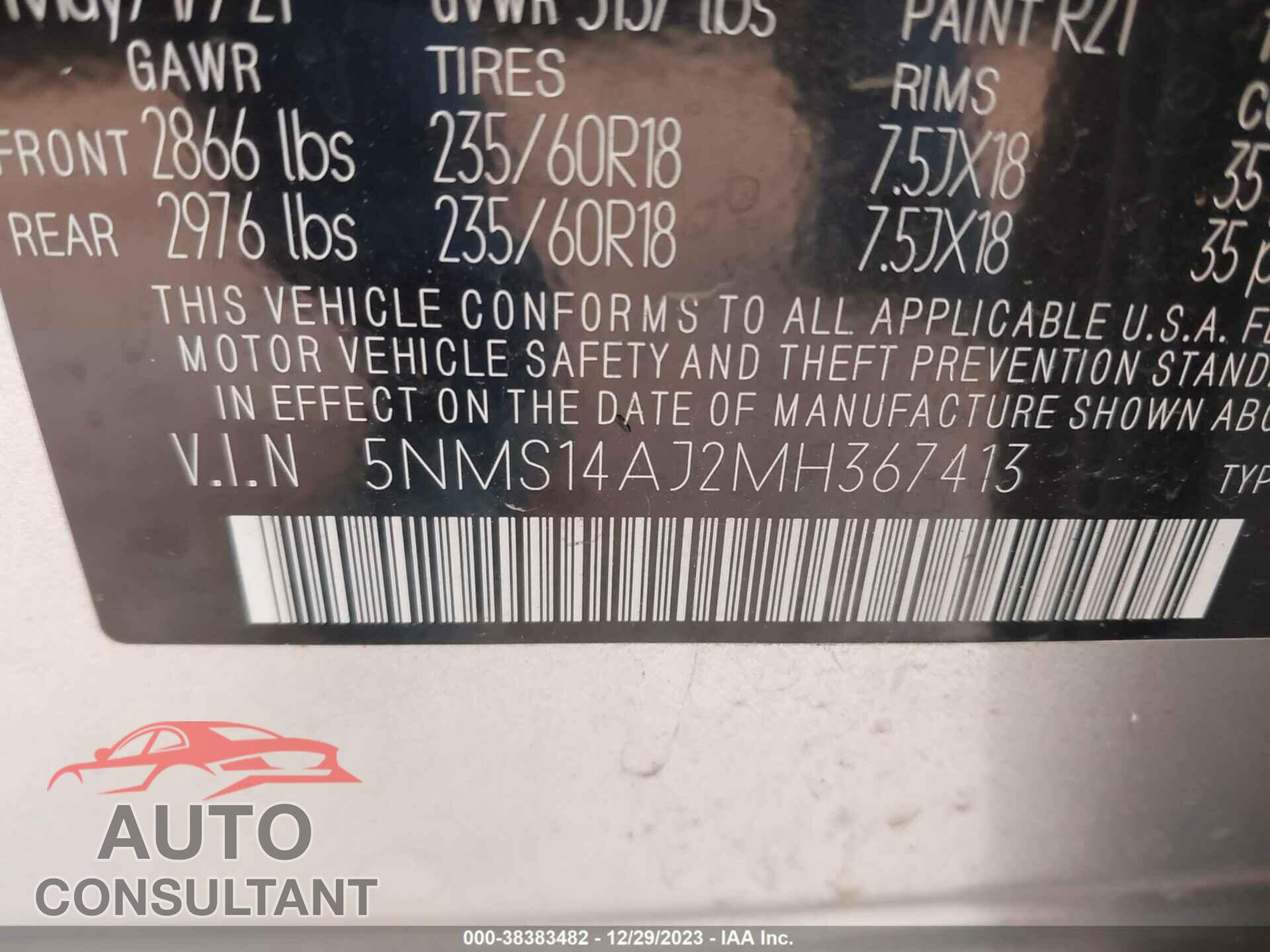HYUNDAI SANTA FE 2021 - 5NMS14AJ2MH367413