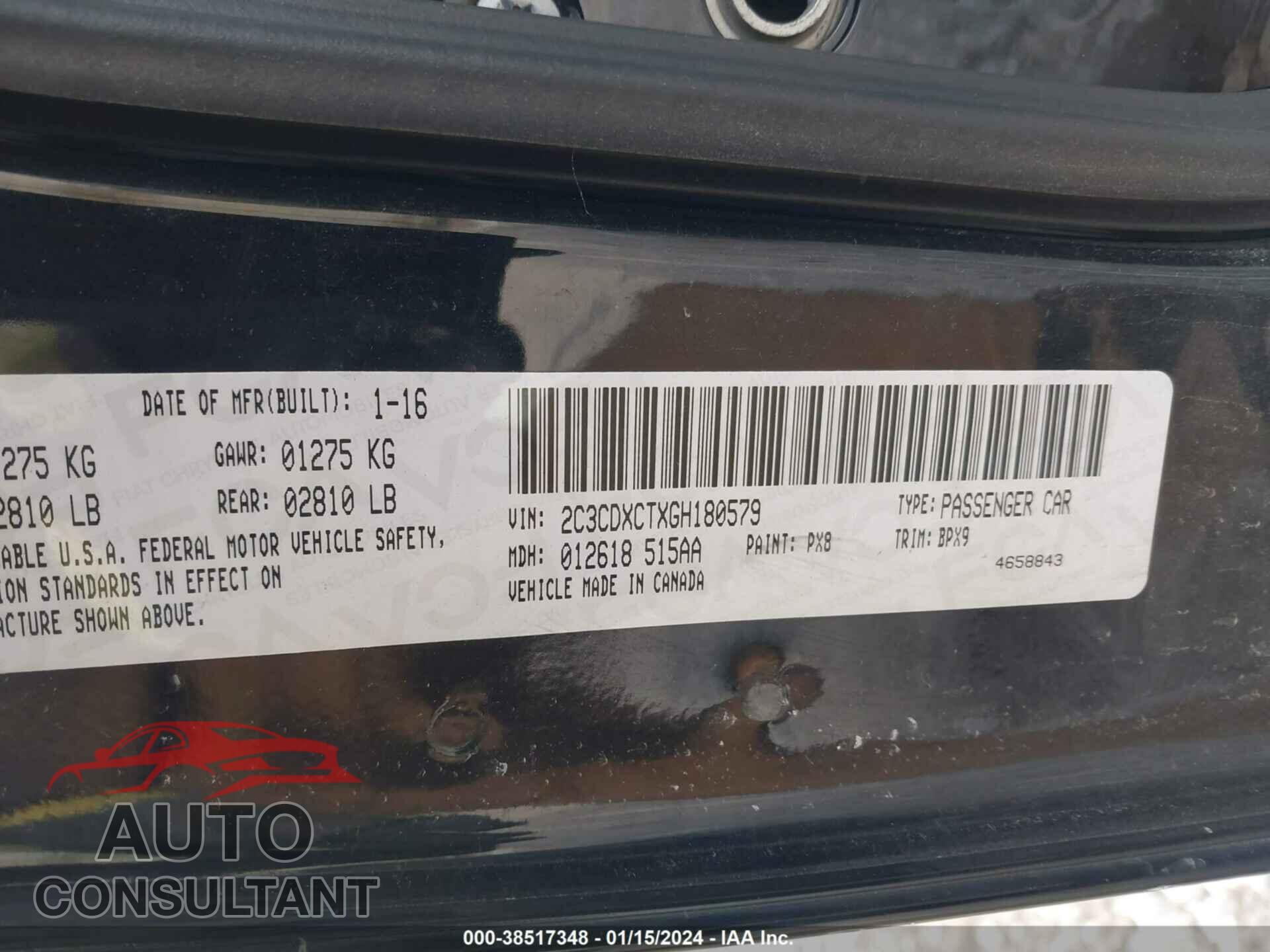 DODGE CHARGER 2016 - 2C3CDXCTXGH180579