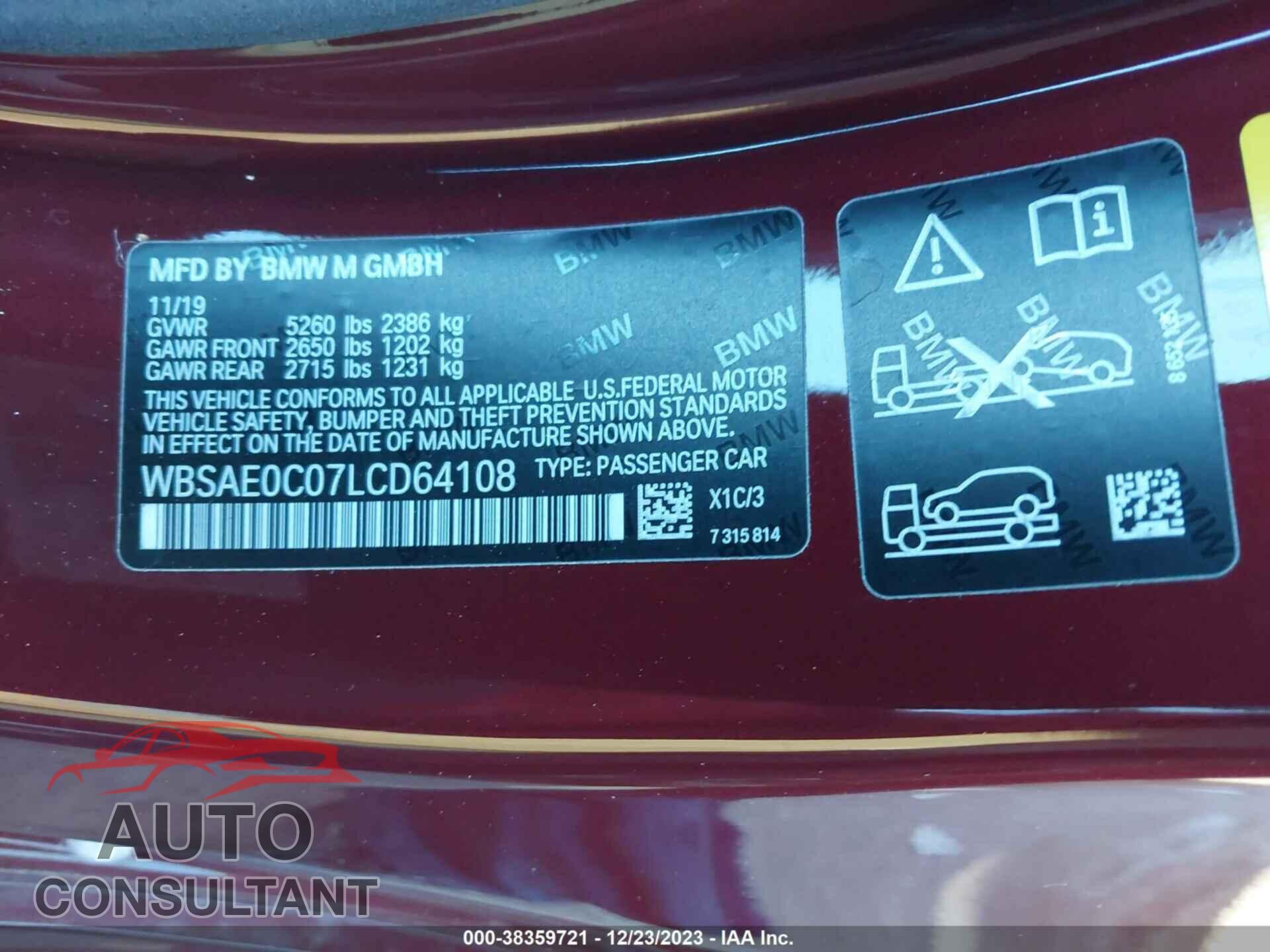 BMW M8 2020 - WBSAE0C07LCD64108