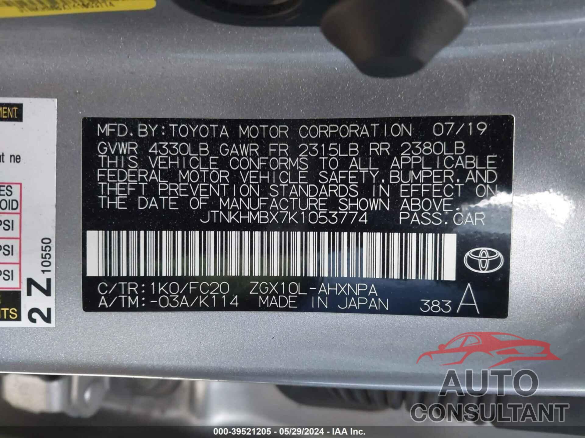 TOYOTA C-HR 2019 - JTNKHMBX7K1053774