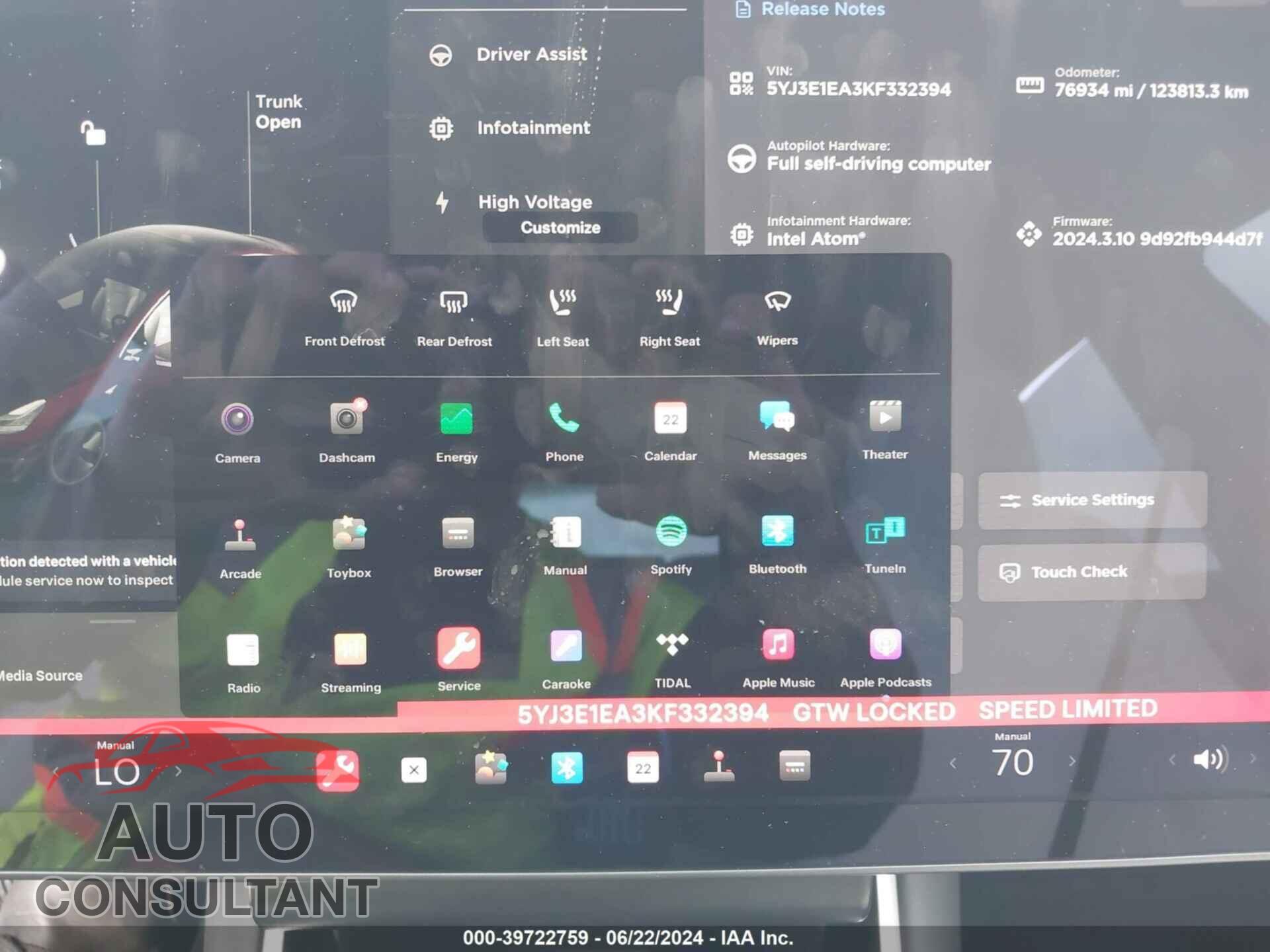 TESLA MODEL 3 2019 - 5YJ3E1EA3KF332394