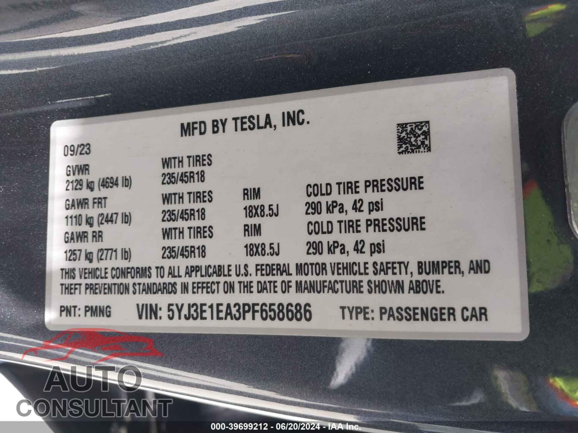 TESLA MODEL 3 2023 - 5YJ3E1EA3PF658686