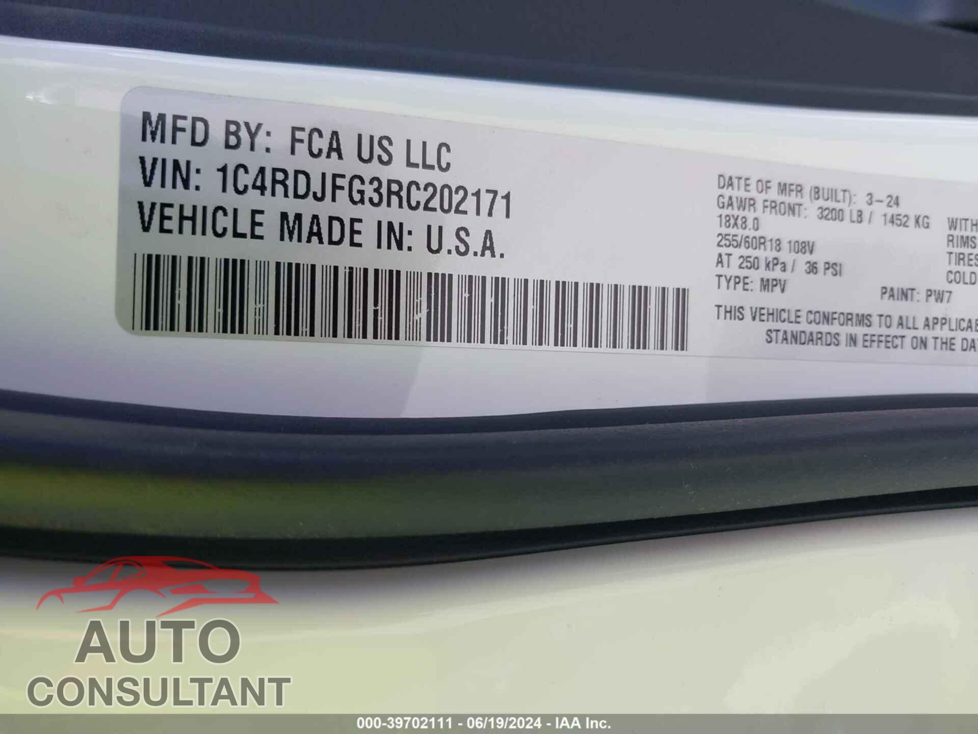 DODGE DURANGO 2024 - 1C4RDJFG3RC202171