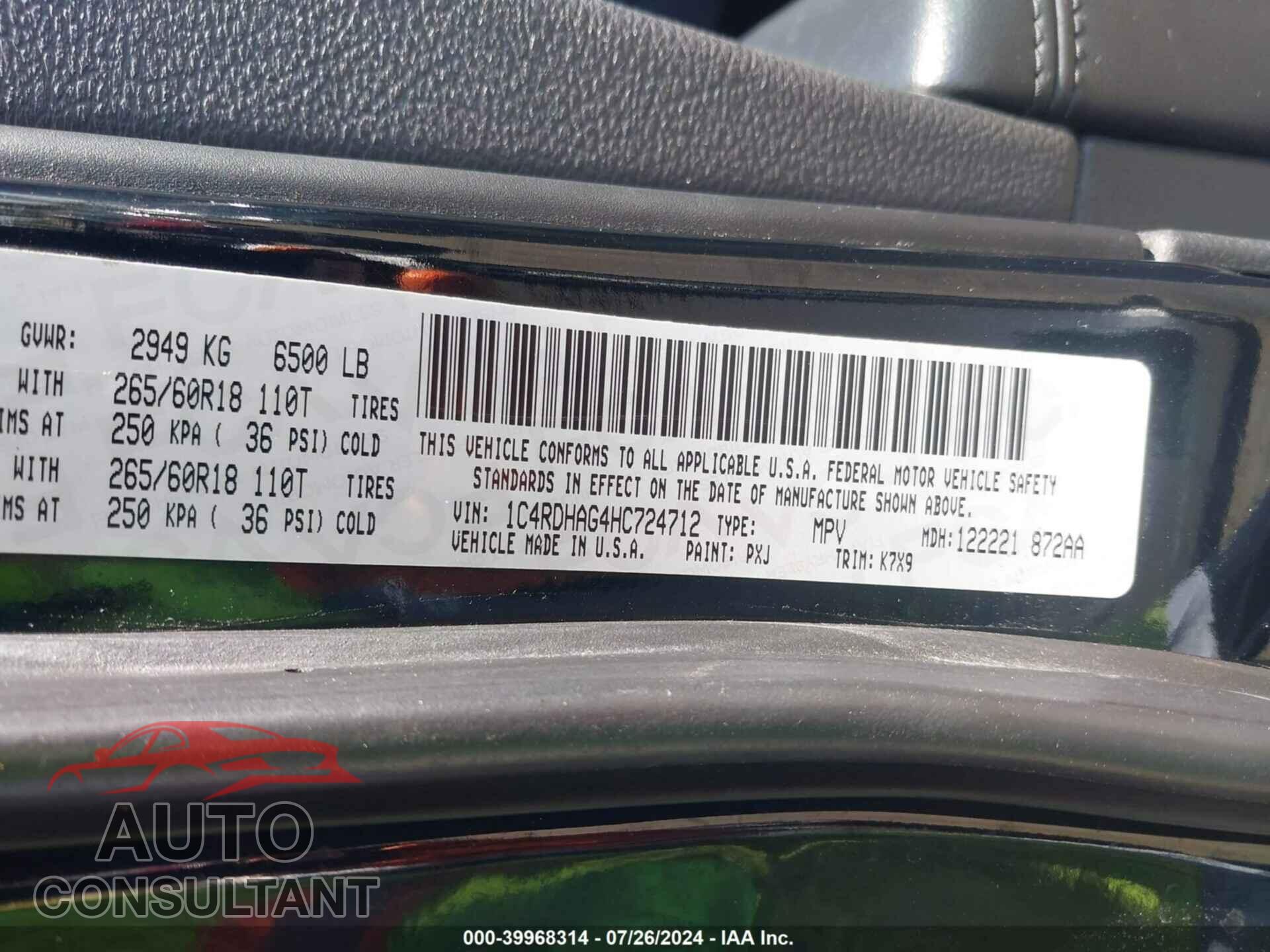 DODGE DURANGO 2017 - 1C4RDHAG4HC724712