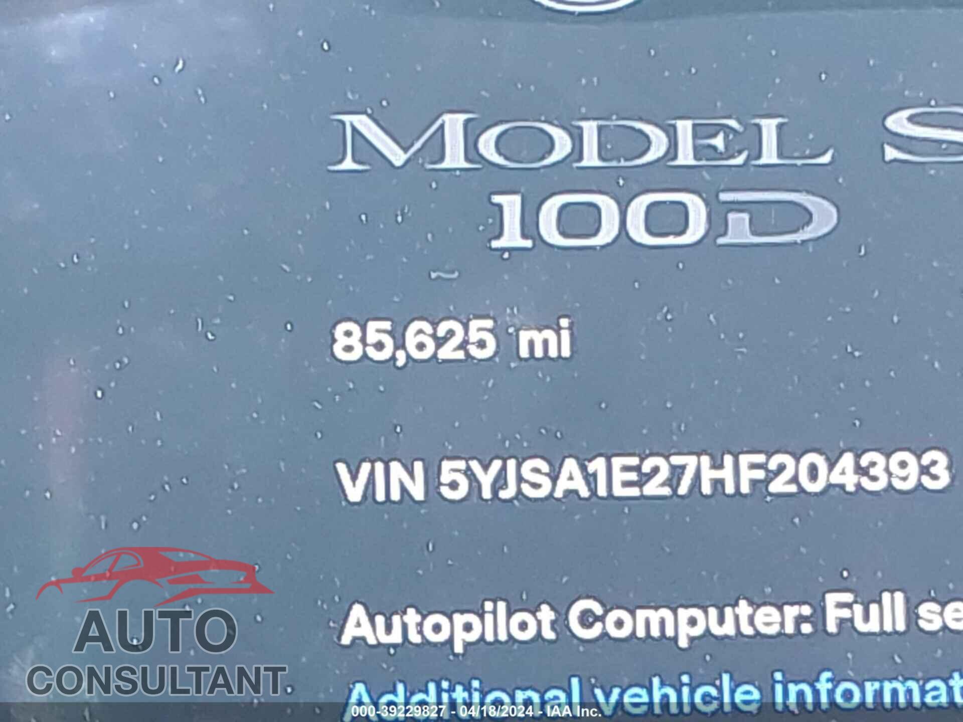 TESLA MODEL S 2017 - 5YJSA1E27HF204393