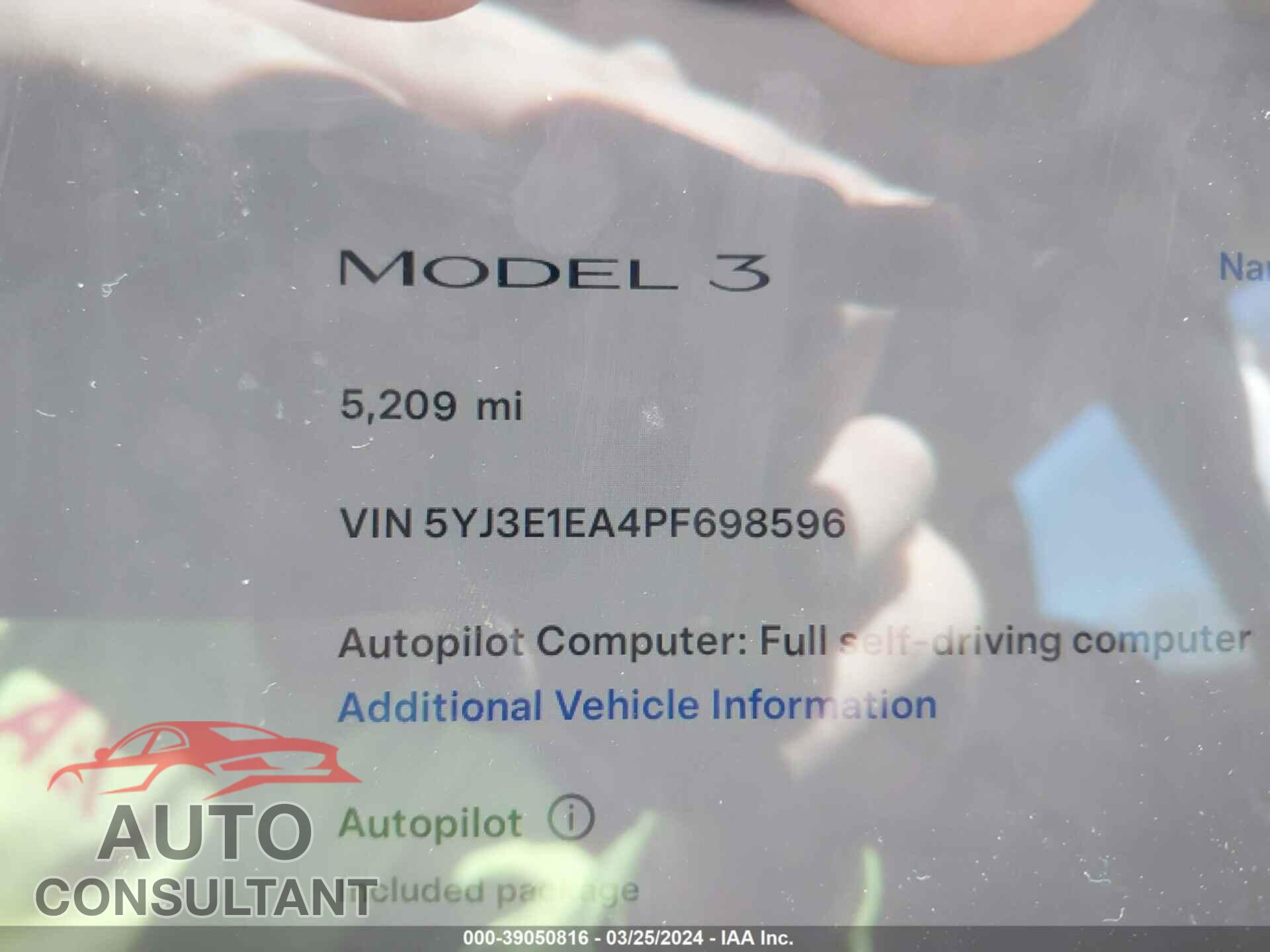 TESLA MODEL 3 2023 - 5YJ3E1EA4PF698596