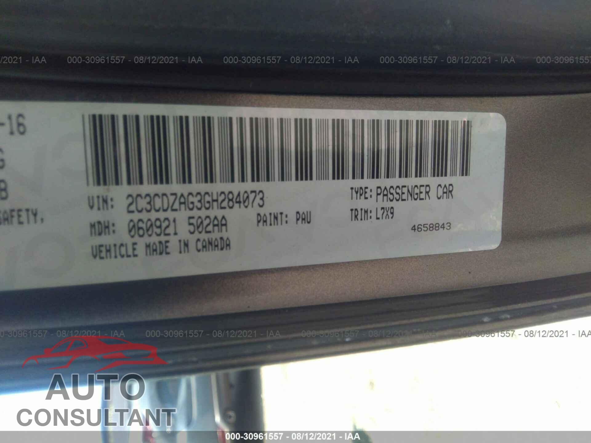 DODGE CHALLENGER 2016 - 2C3CDZAG3GH284073