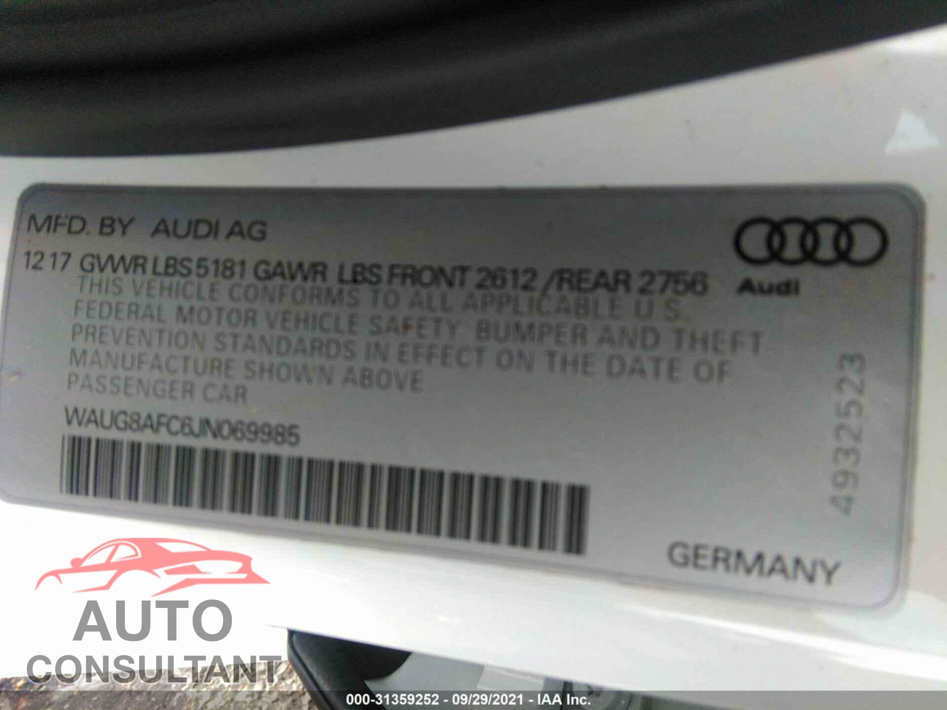 AUDI A6 2018 - WAUG8AFC6JN069985