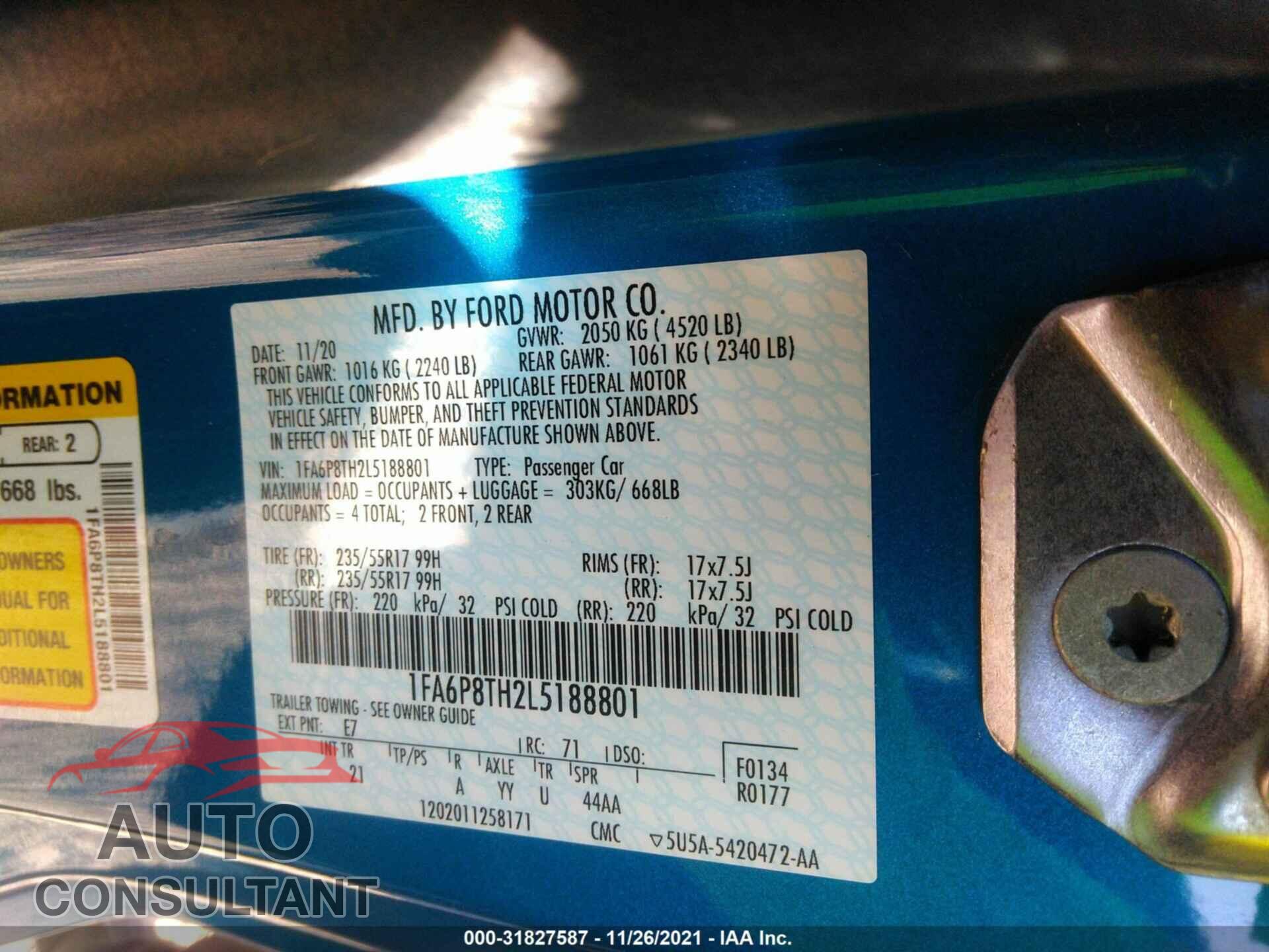 FORD MUSTANG 2020 - 1FA6P8TH2L5188801