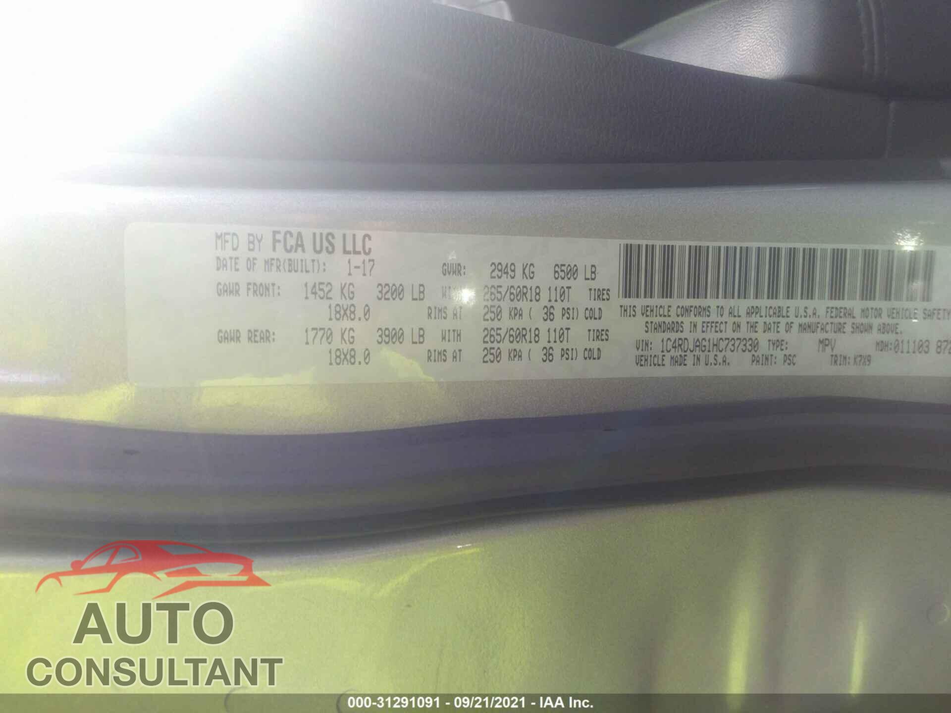 DODGE DURANGO 2017 - 1C4RDJAG1HC737330