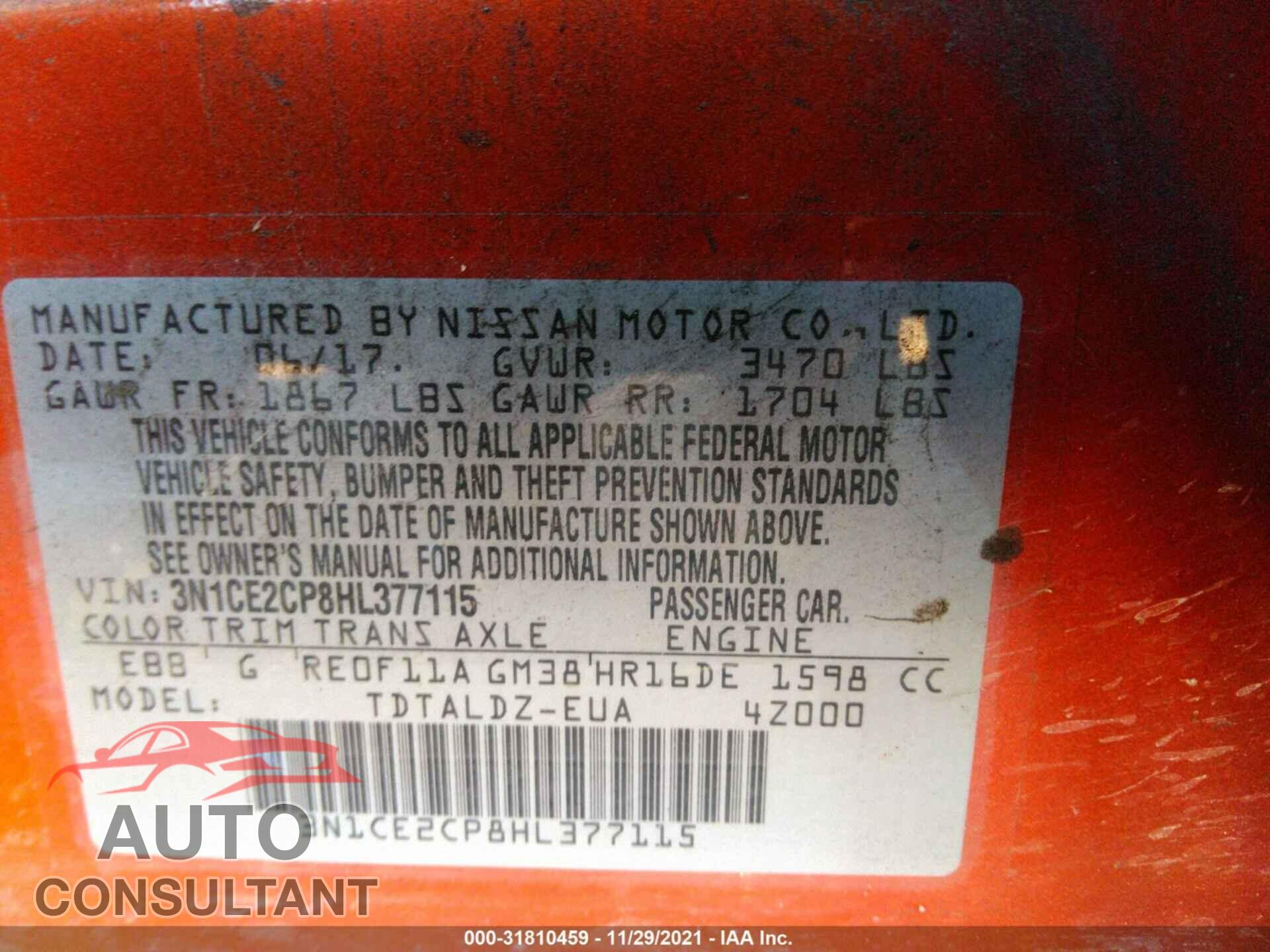 NISSAN VERSA NOTE 2017 - 3N1CE2CP8HL377115