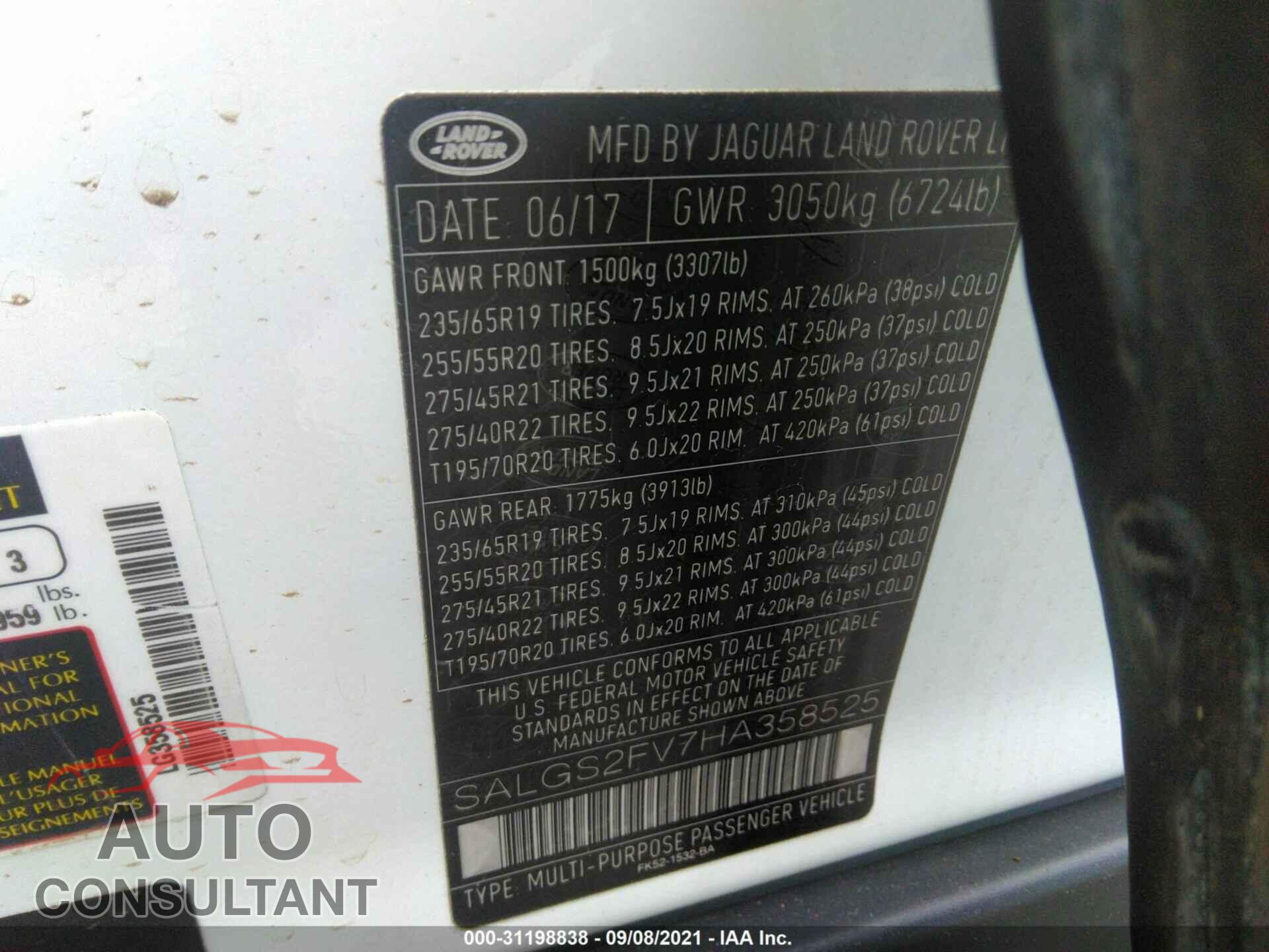 LAND ROVER RANGE ROVER 2017 - SALGS2FV7HA358525
